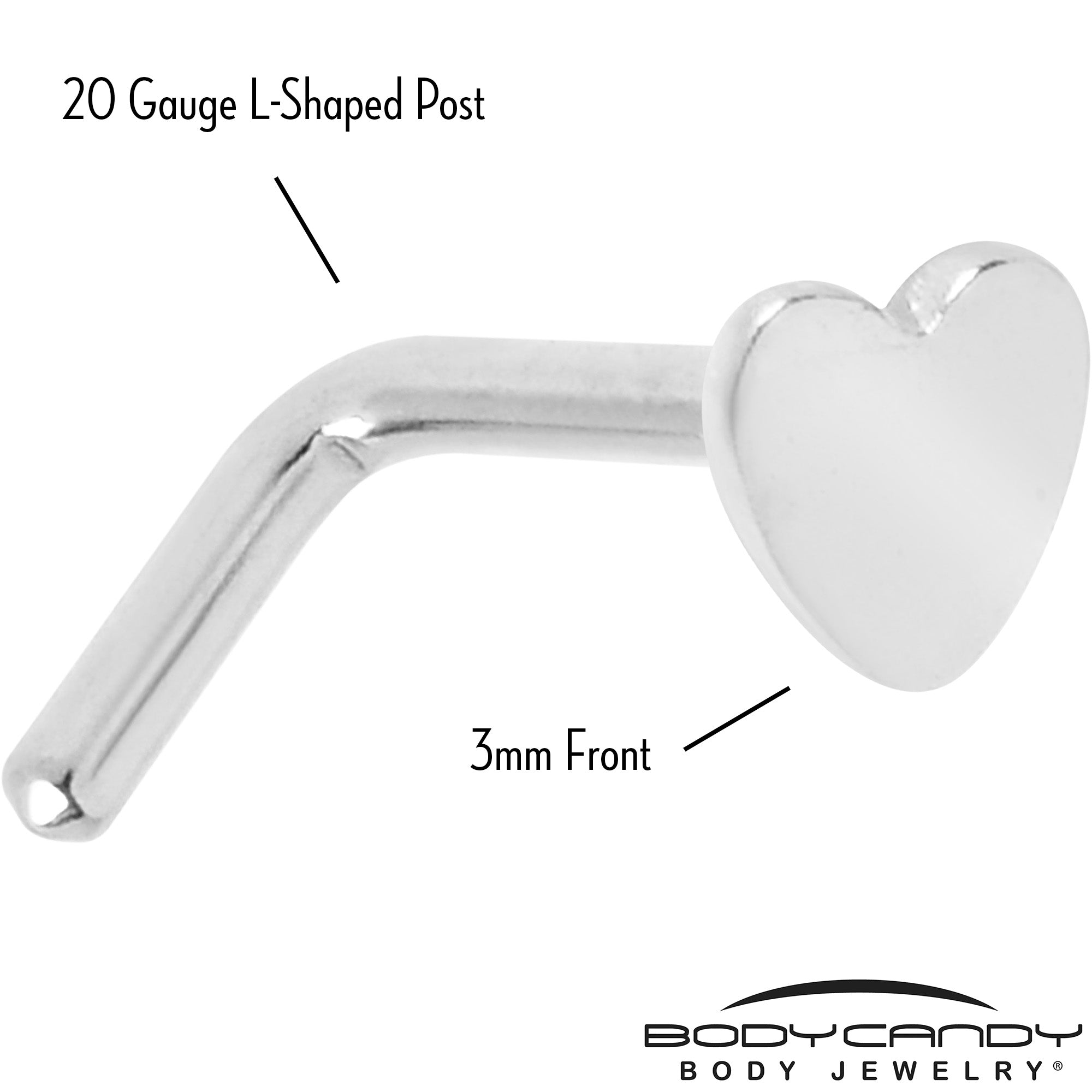 20 Gauge 1/4 ASTM F-136 Implant Grade Titanium Heart End L Shape Nose Ring