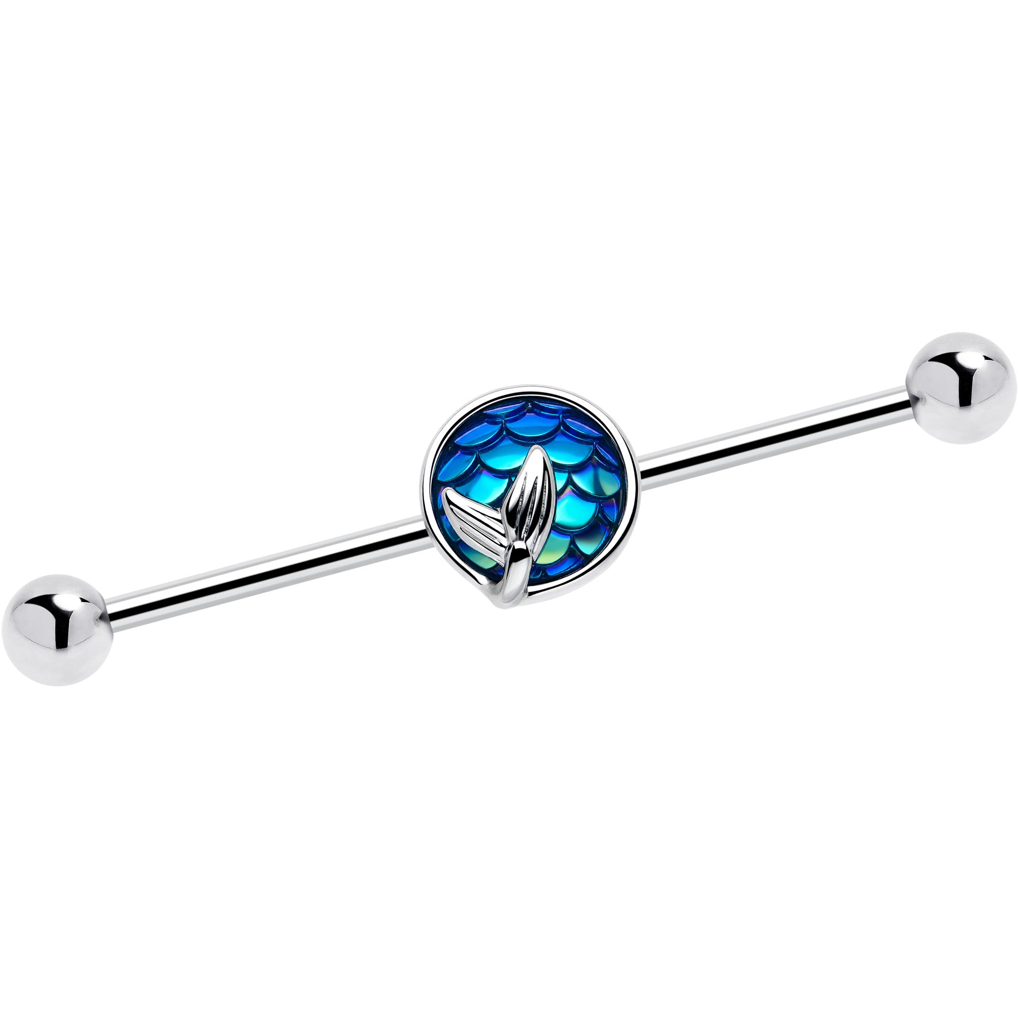 14G Mermaid Dark Blue Scale Tail Industrial Barbell 38mm