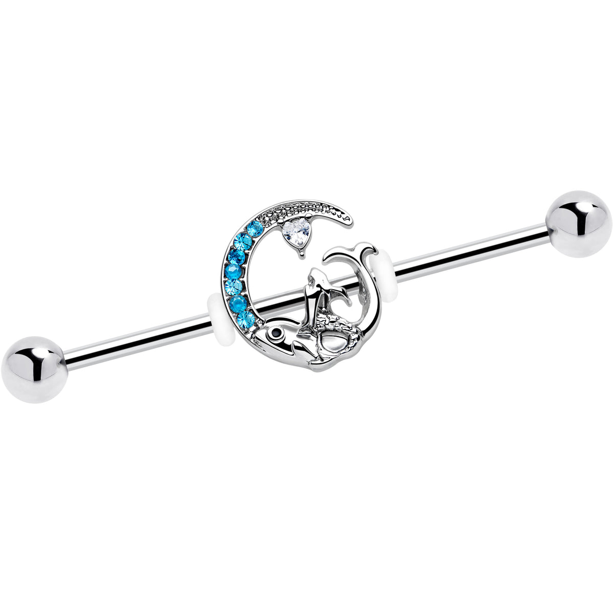 14G Blue Gem Fish of the Day Industrial Barbell 38mm