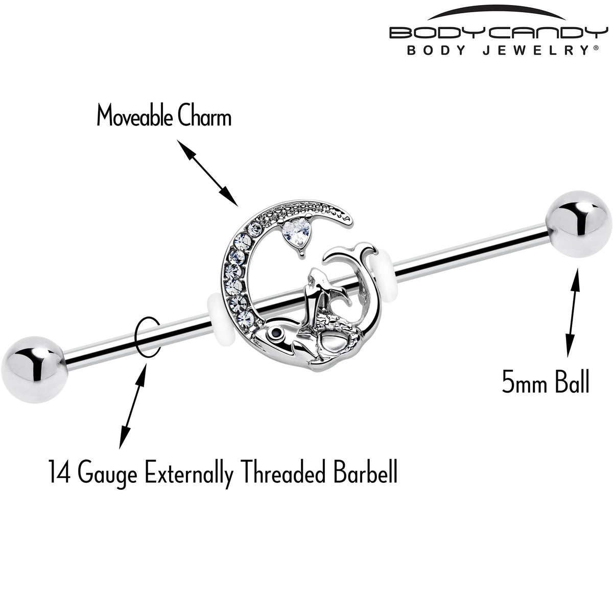 14G Clear Gem Fish of the Day Industrial Barbell 38mm