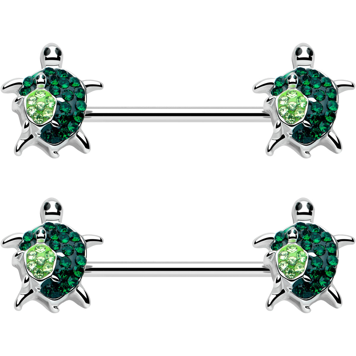 14G 9/16 Green Gem Turtle World Barbell Nipple Ring Set