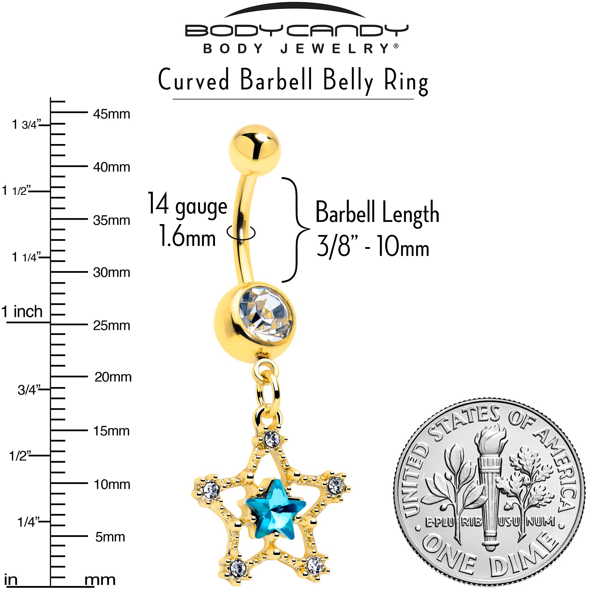 Clear Blue Gem Gold Tone Starry Glam Dangle Belly Ring