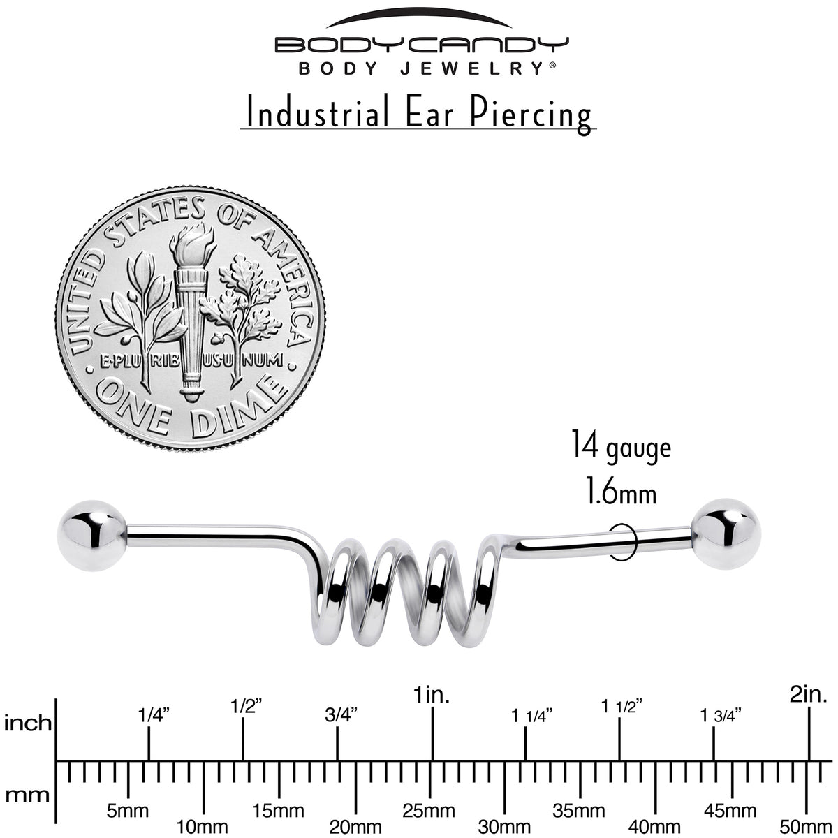 14G Internally Threaded Coil Project Bar 38mm