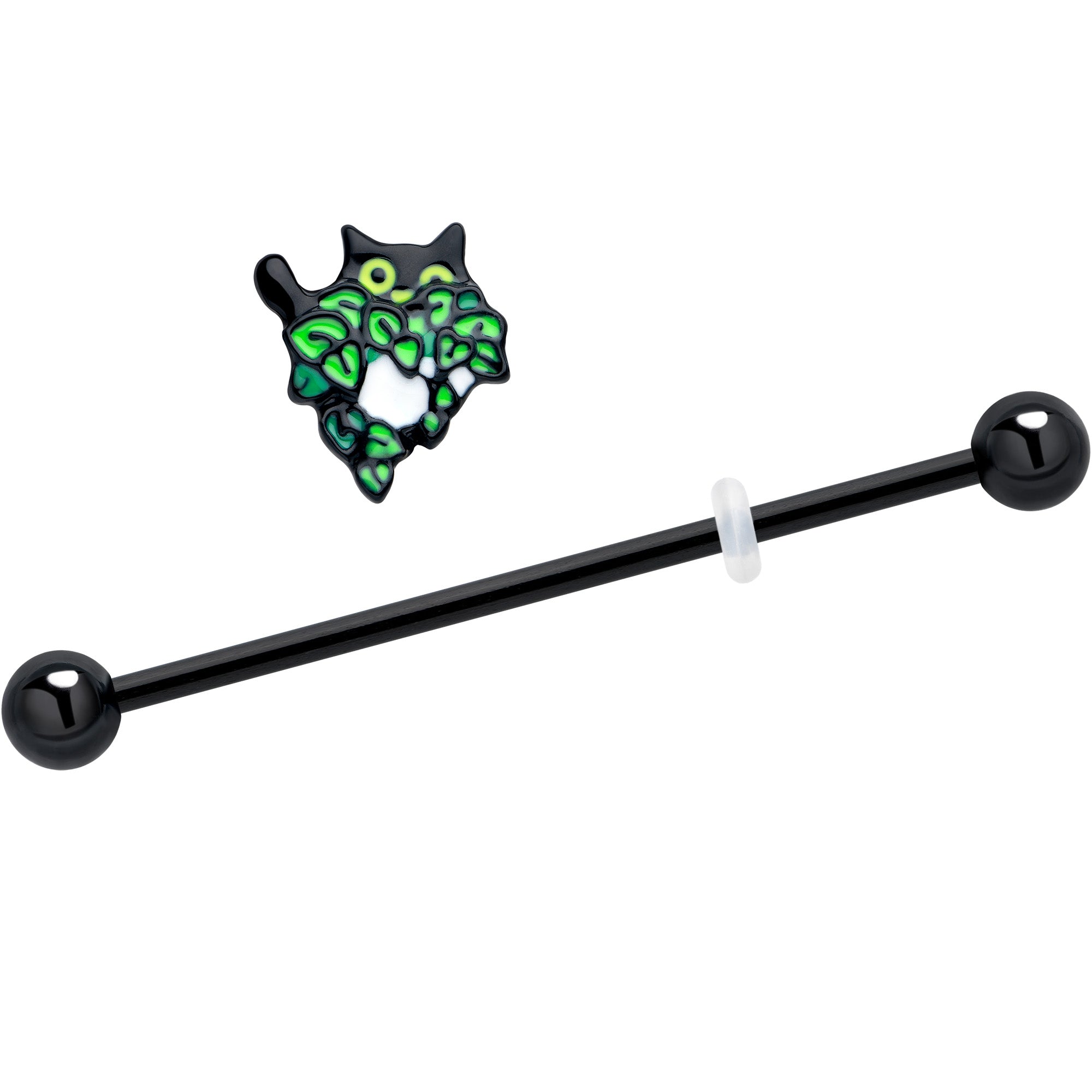 14G Black Pouncing Cat Industrial Barbell 38mm