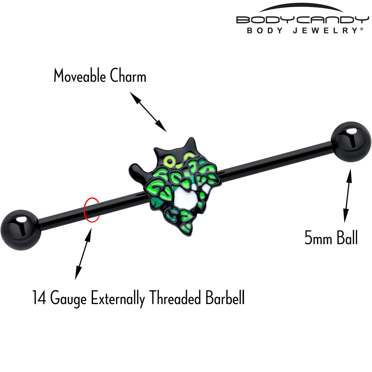 14G Black Pouncing Cat Industrial Barbell 38mm