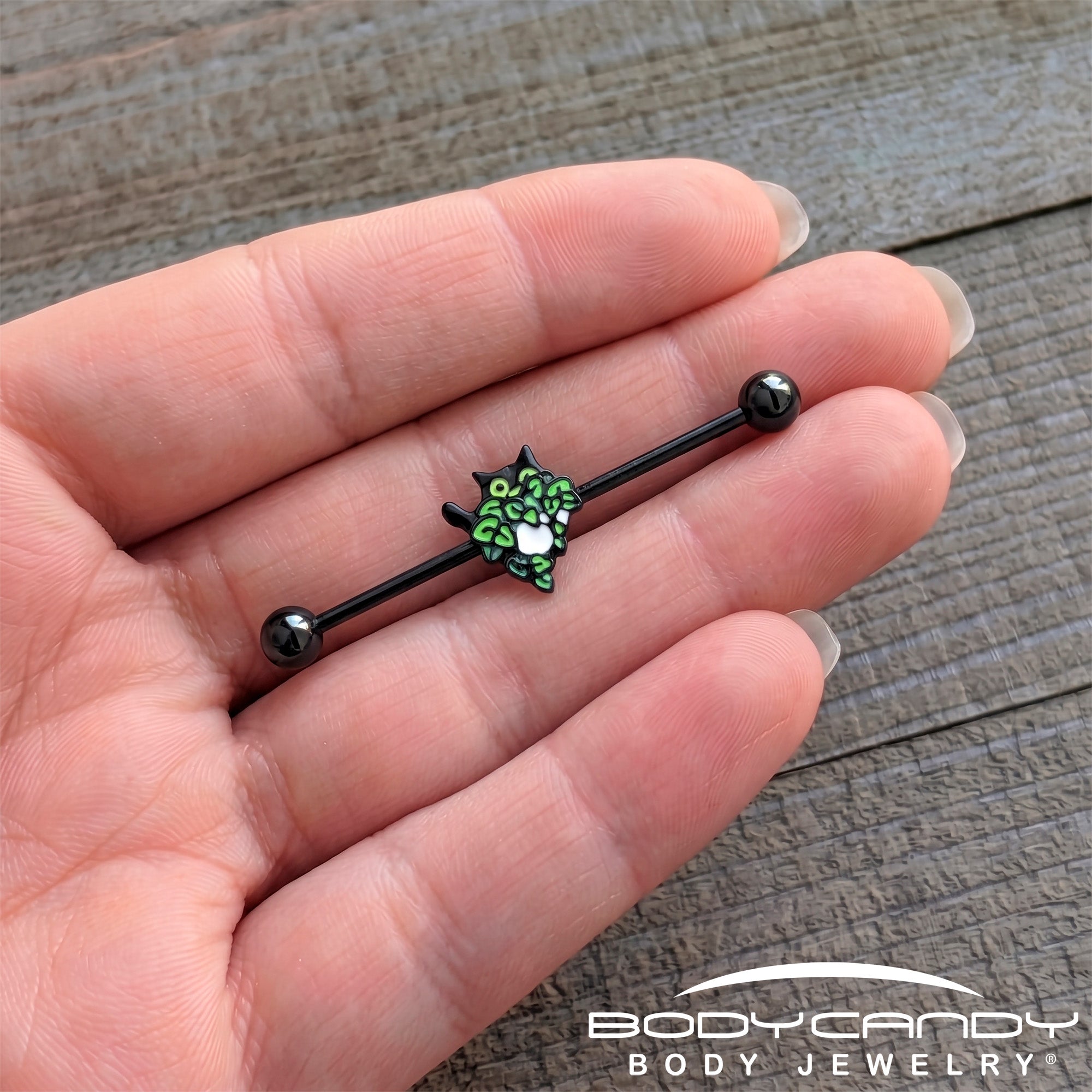 14G Black Pouncing Cat Industrial Barbell 38mm