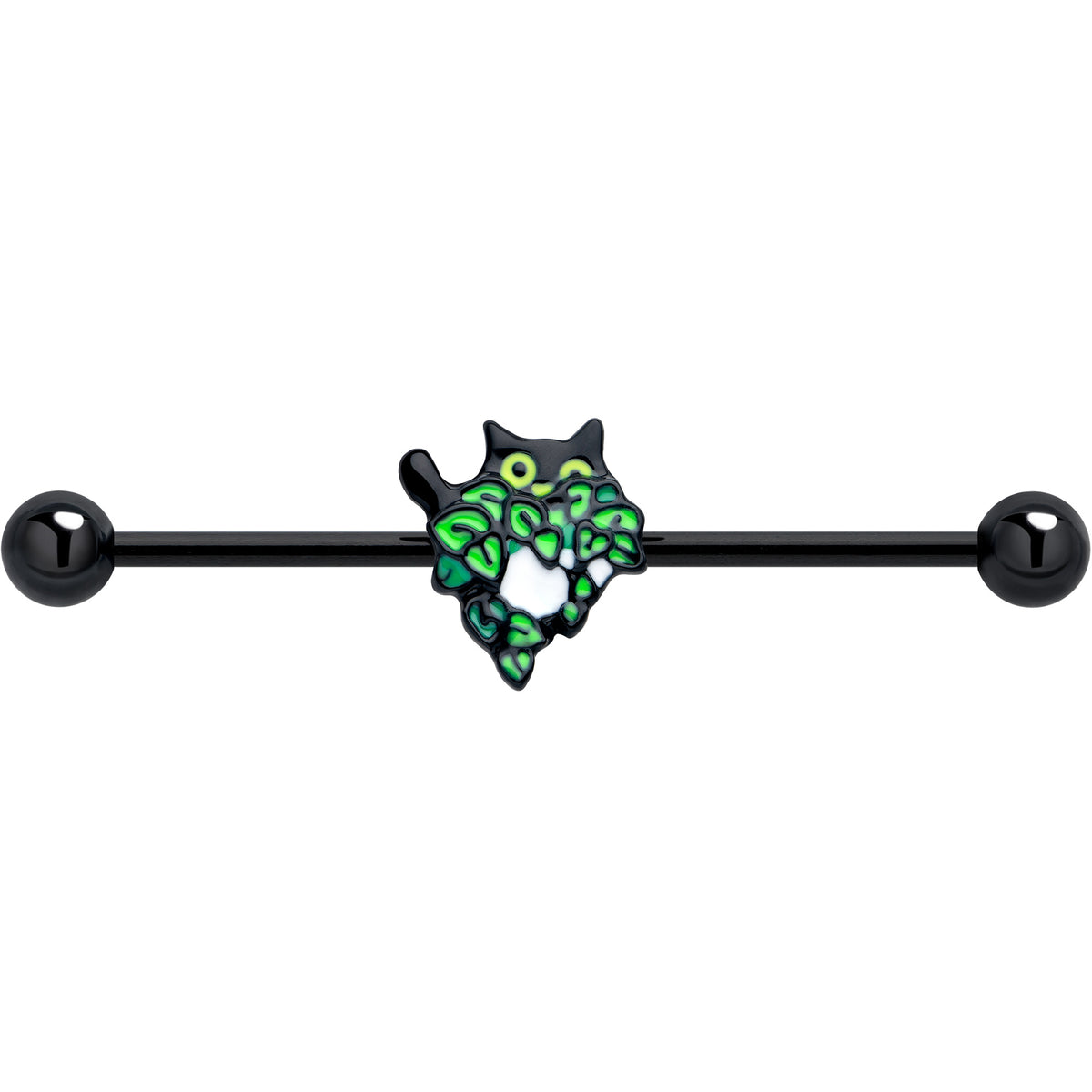 14G Black Pouncing Cat Industrial Barbell 38mm