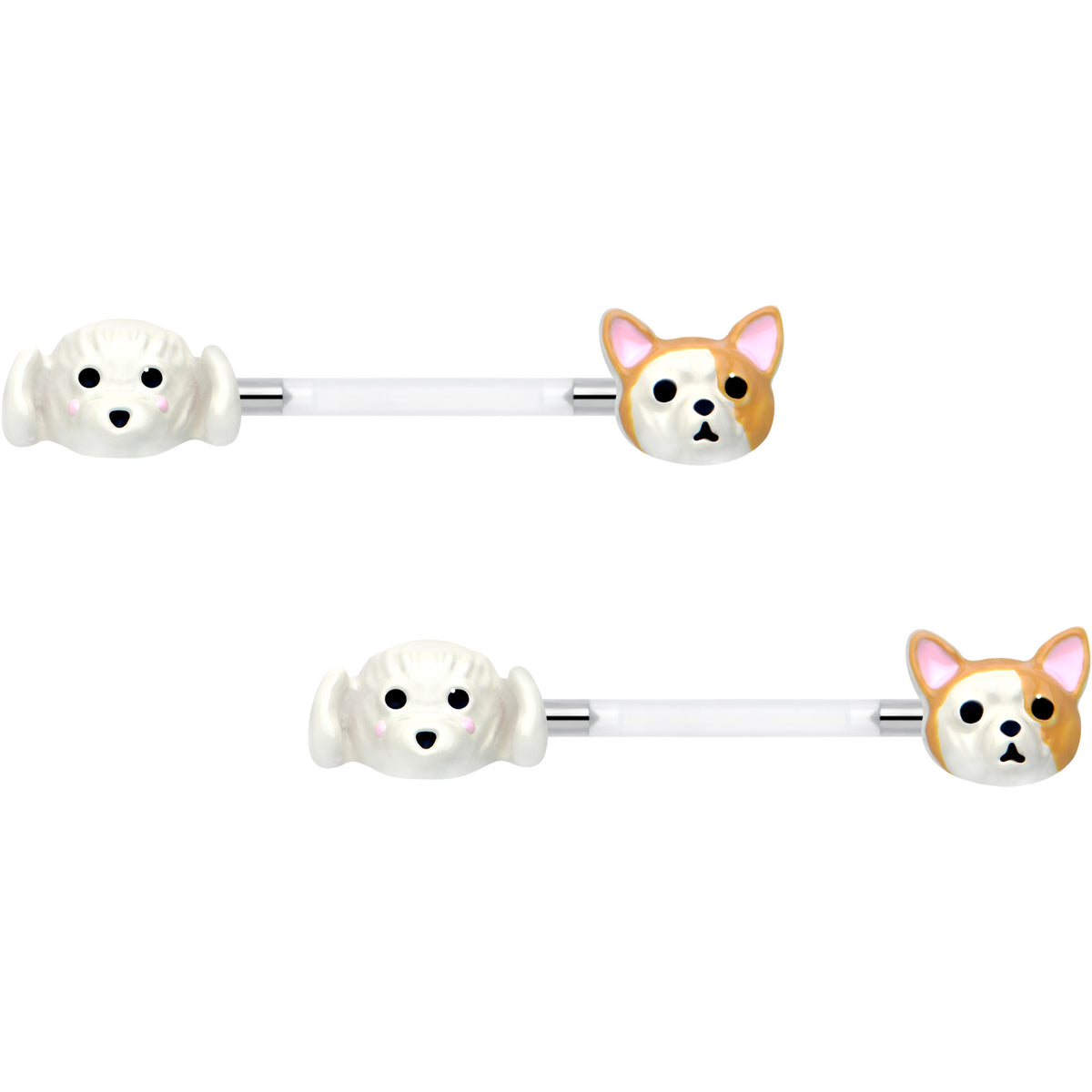 14G 9/16 Bioplast Puppy Dog Barbell Nipple Ring Set
