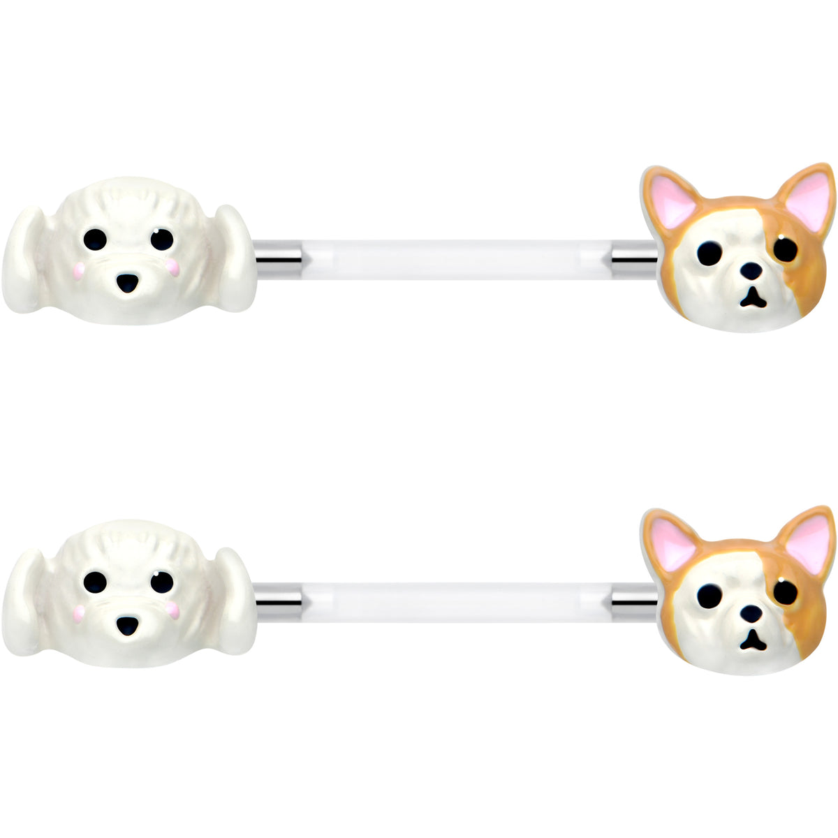 14G 9/16 Bioplast Puppy Dog Barbell Nipple Ring Set