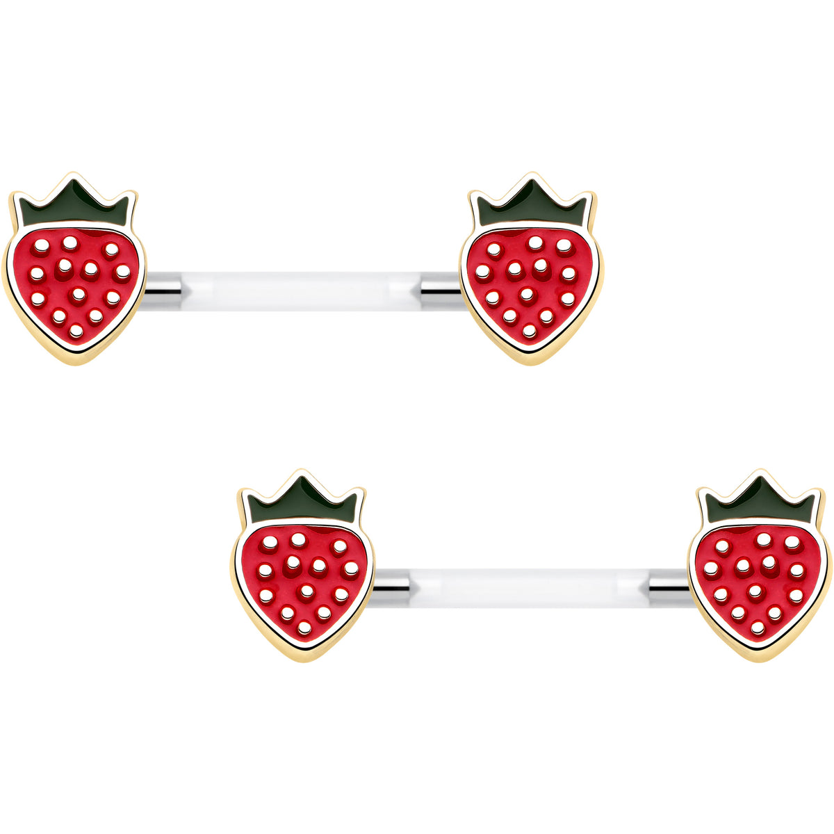 14G 9/16 Bioplast Delicious Strawberry Barbell Nipple Ring Set