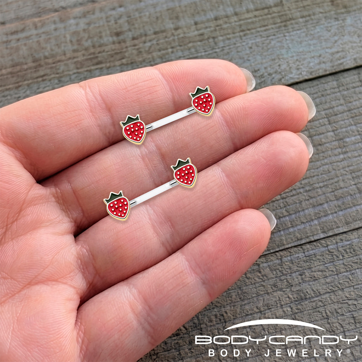 14G 9/16 Bioplast Delicious Strawberry Barbell Nipple Ring Set