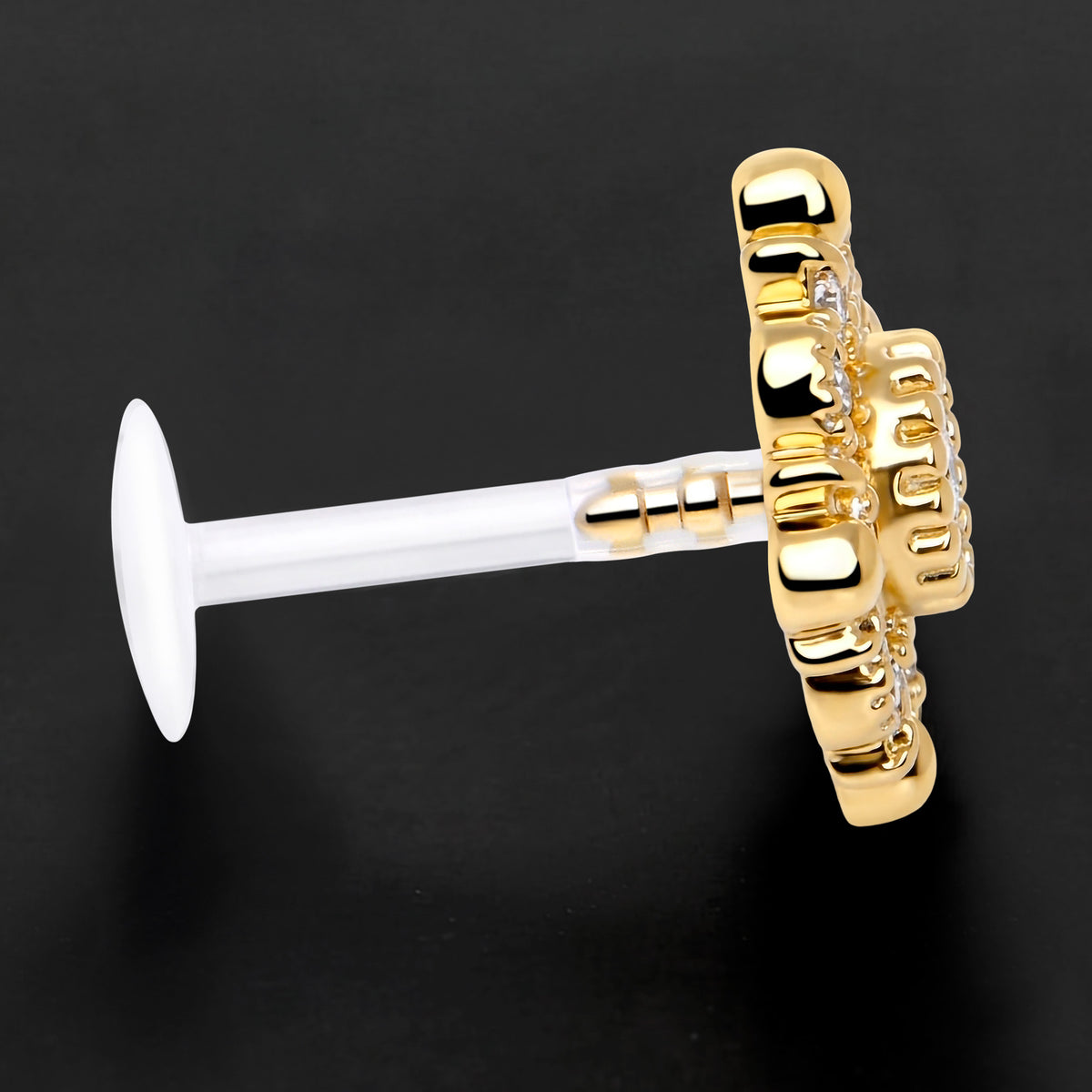 16G 5/16 Clear Gem Classic Cross PTFE Bioplast Labret Monroe Tragus