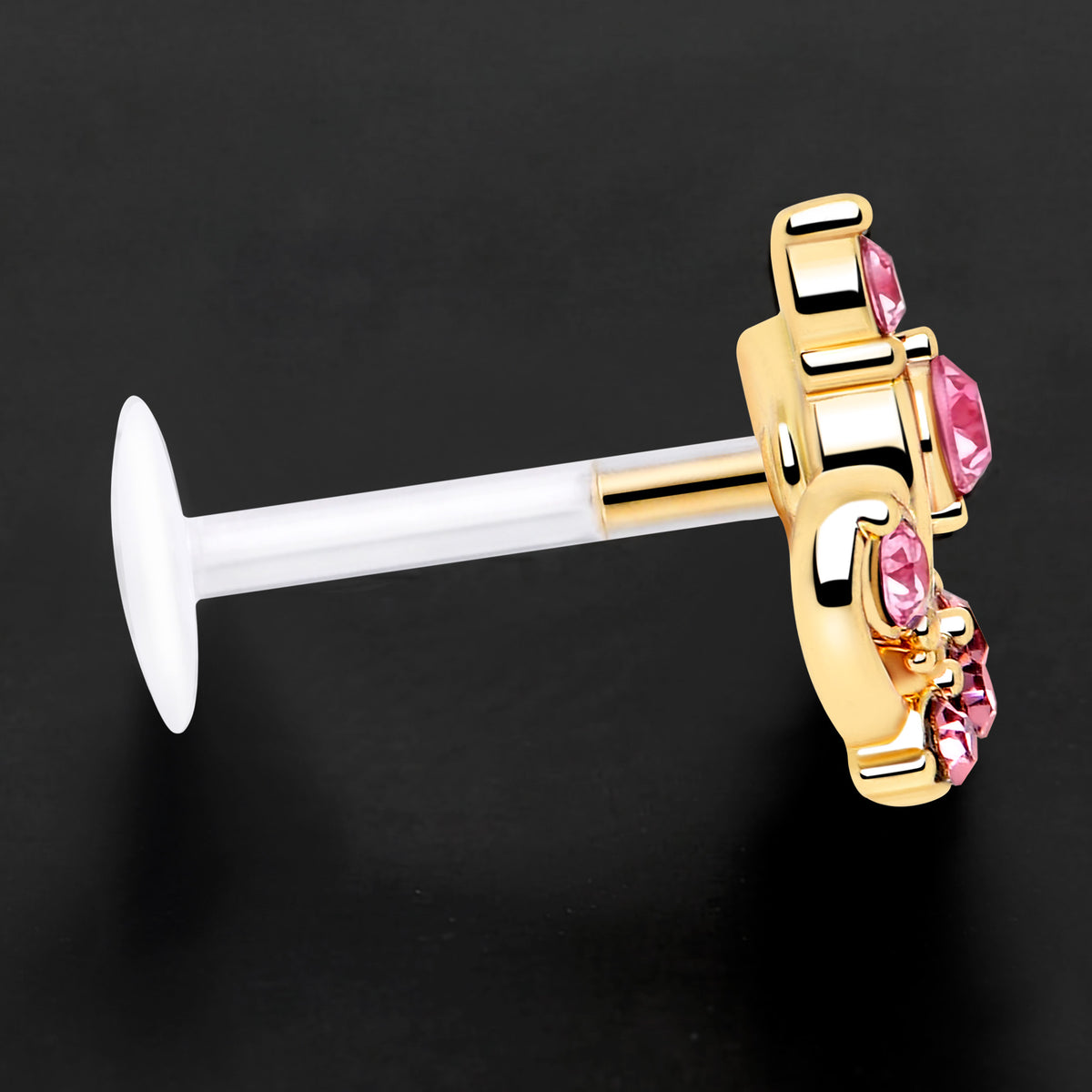16G 5/16 Pink Gem Epic Crown PTFE Bioplast Labret Monroe Tragus