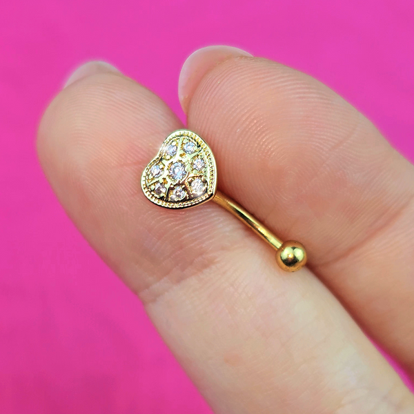 16 Gauge 5/16 Clear Gem Gold Tone Ultra Luxe Heart Curved Eyebrow Ring BodyCandy