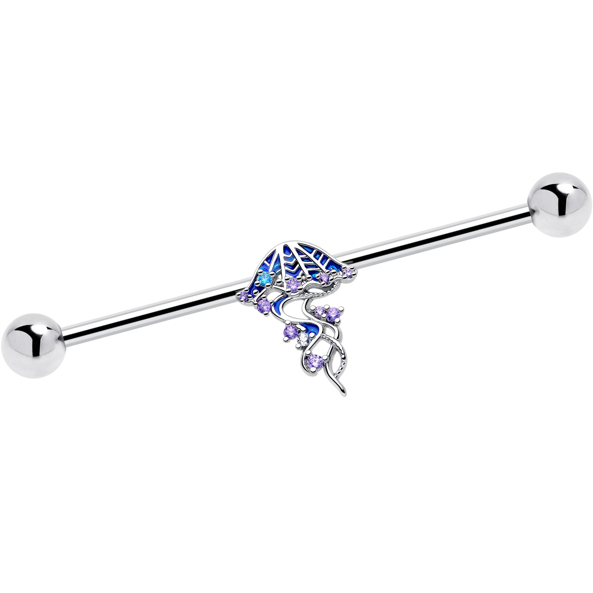 14G Clear Blue CZ Gem Jellyfish Blue Industrial Barbell 38mm