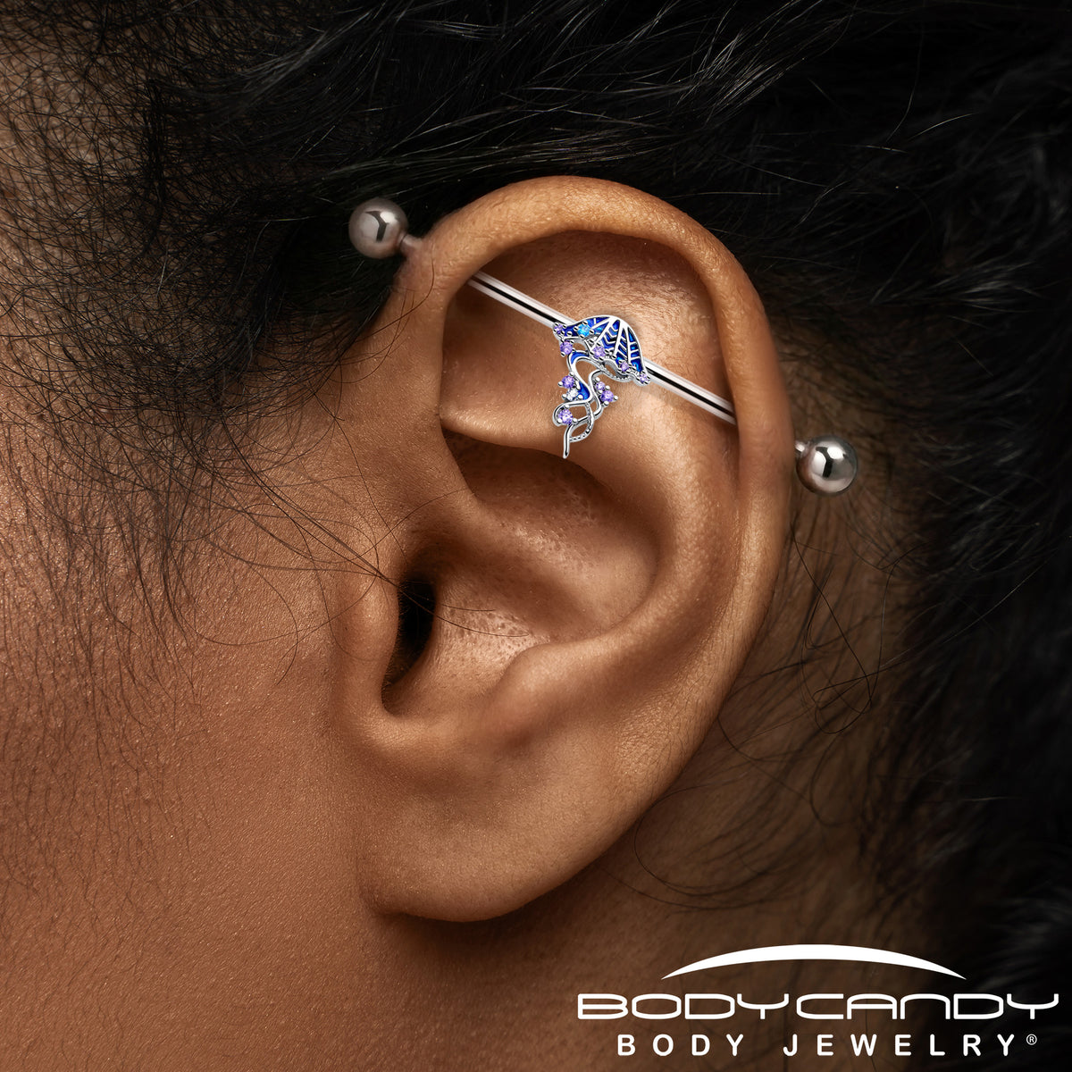 14G Clear Blue CZ Gem Jellyfish Blue Industrial Barbell 38mm