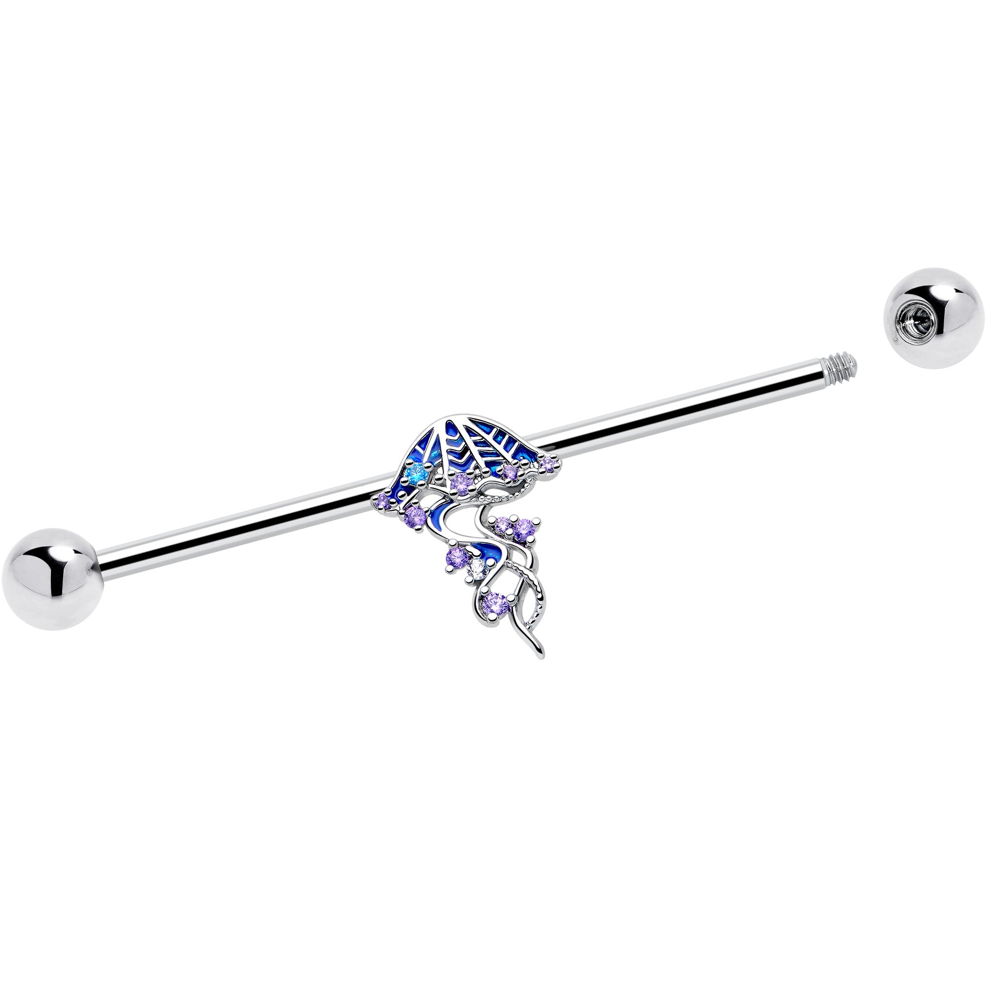 14G Clear Blue CZ Gem Jellyfish Blue Industrial Barbell 38mm