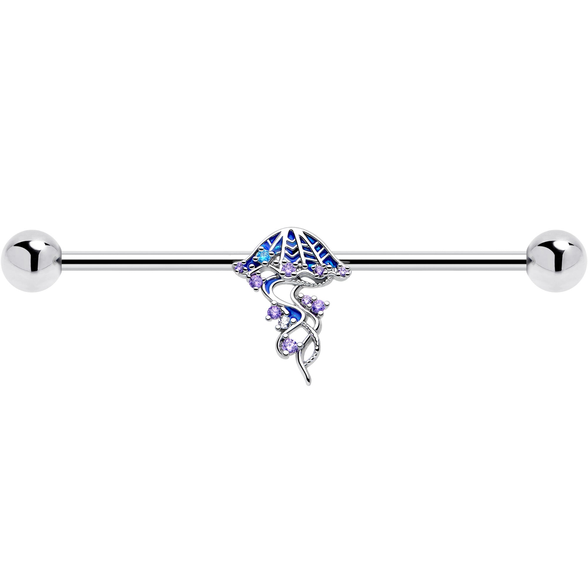 14G Clear Blue CZ Gem Jellyfish Blue Industrial Barbell 38mm