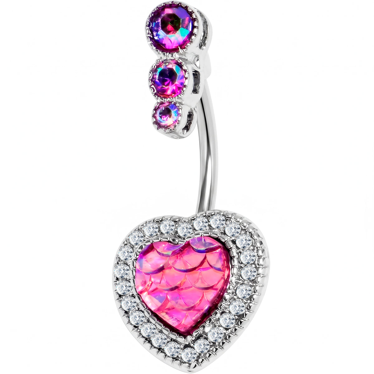 Pink Gem Mermaid Scale Heart Double Mount Belly Ring