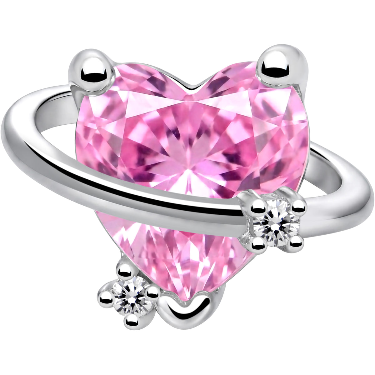 20G 1/4 Pink CZ Gem Heart Saturn L Shape Nose Ring