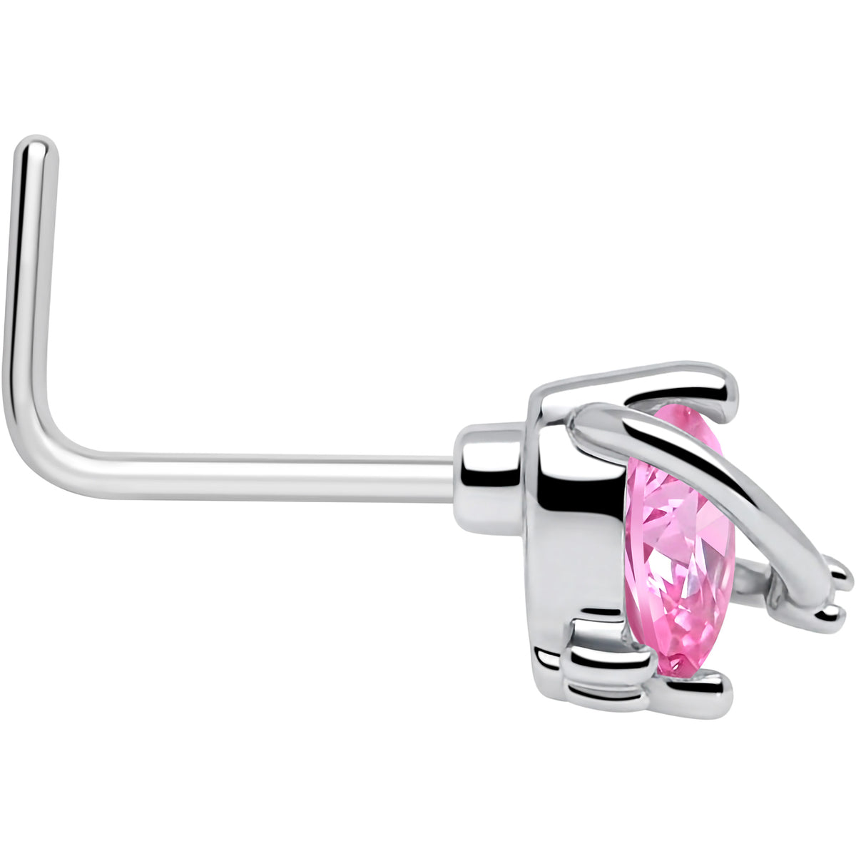 20G 1/4 Pink CZ Gem Heart Saturn L Shape Nose Ring