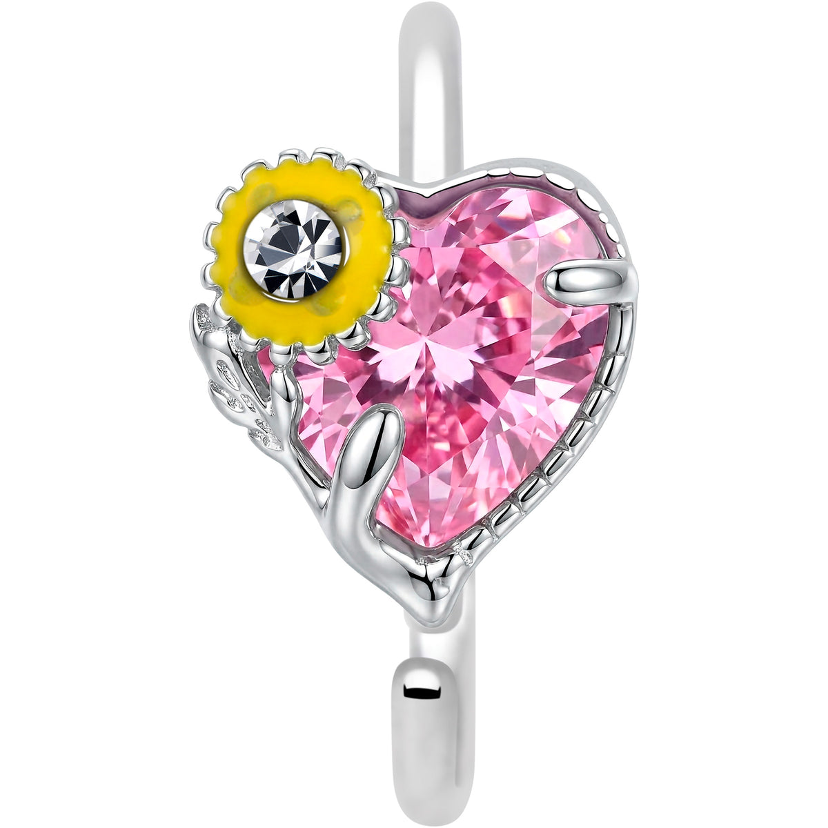 20G 5/16 Pink Clear Gem Sunflower Heart Love Nose Hoop
