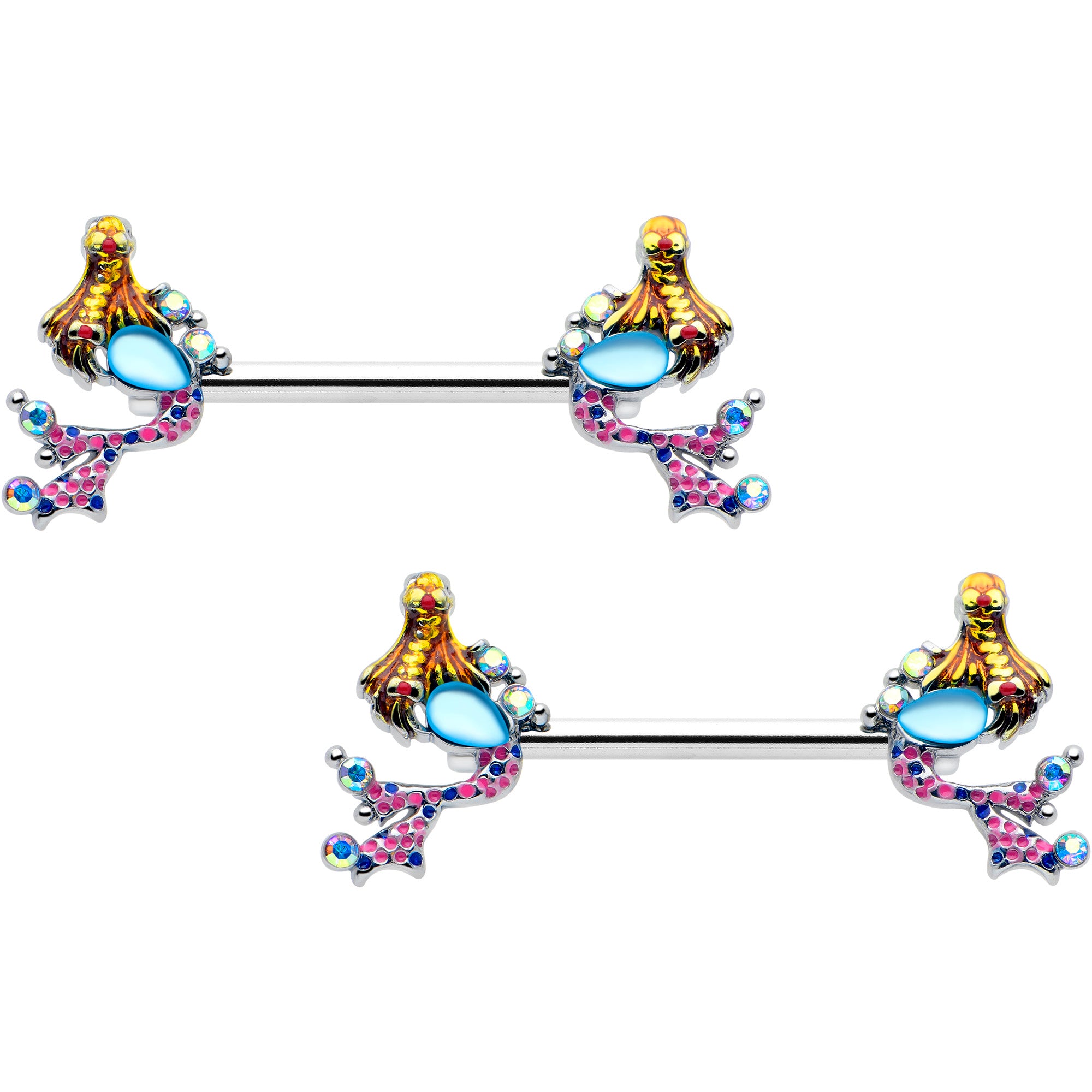 14G 9/16 Blue Aurora Gem Abstract Mermaid Barbell Nipple Ring Set