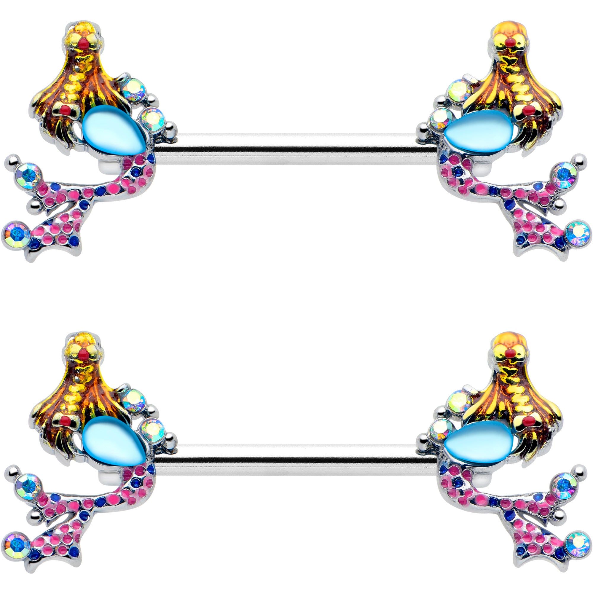 14G 9/16 Blue Aurora Gem Abstract Mermaid Barbell Nipple Ring Set