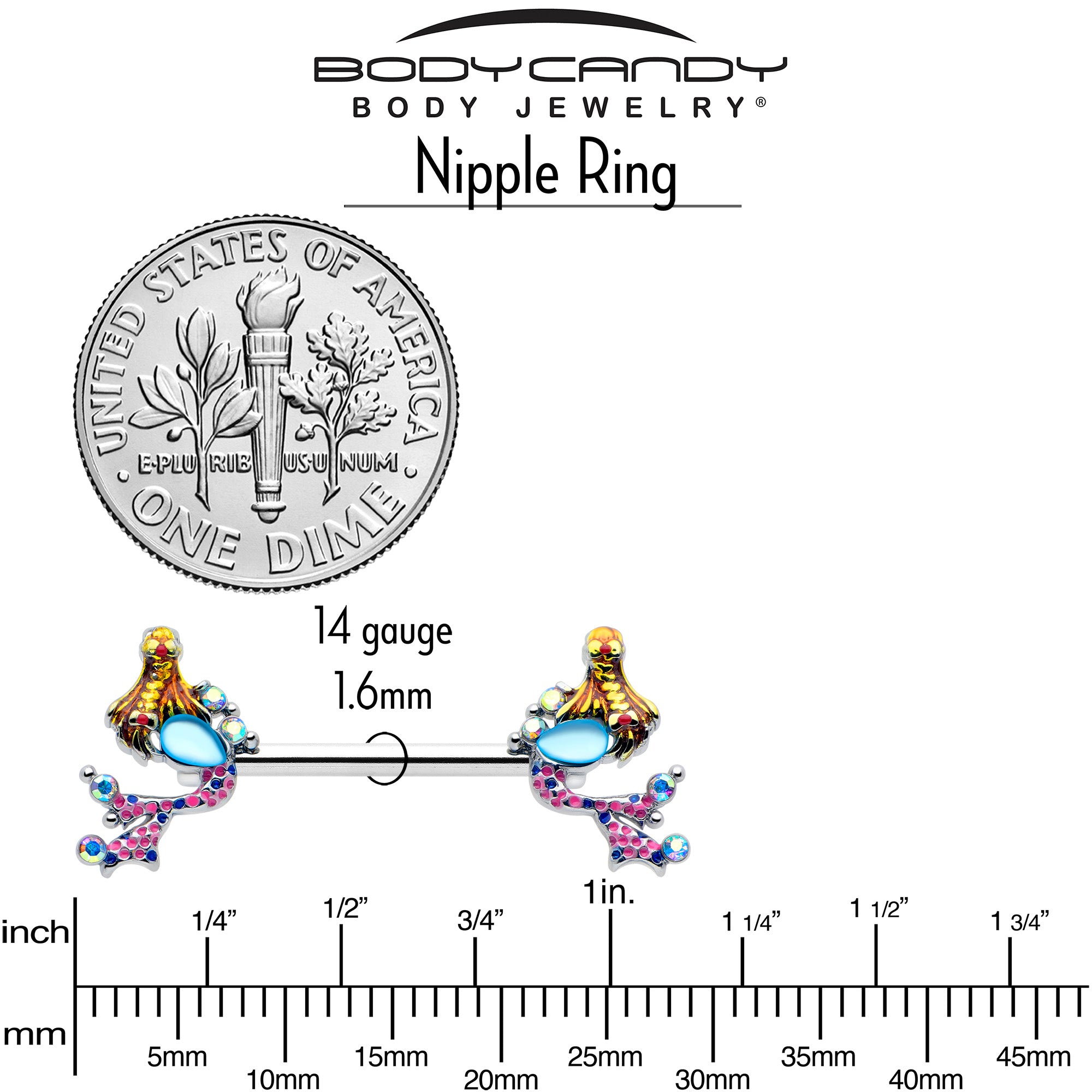 14G 9/16 Blue Aurora Gem Abstract Mermaid Barbell Nipple Ring Set