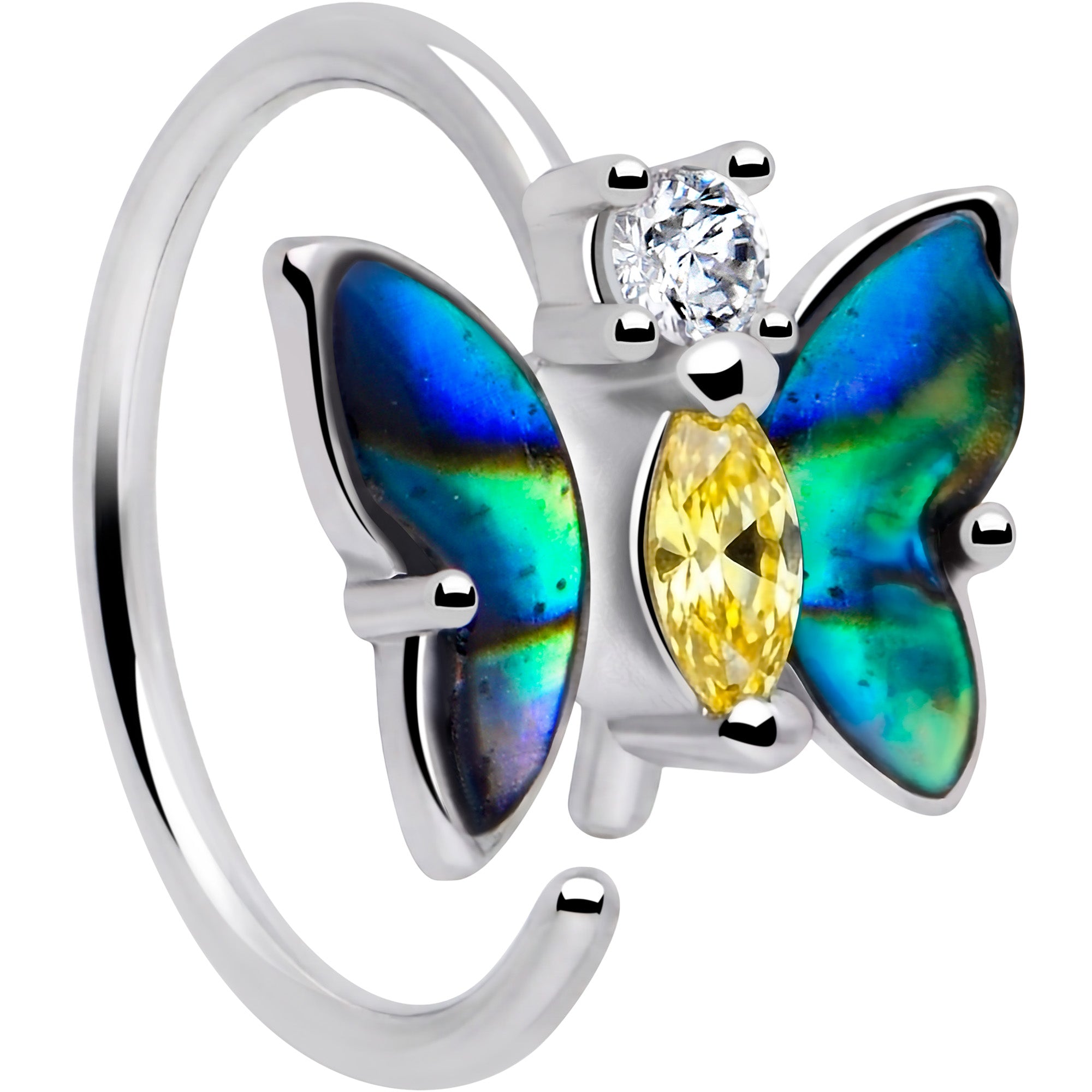 20G 5/16 Clear Yellow Gem Dark Butterfly Nose Hoop