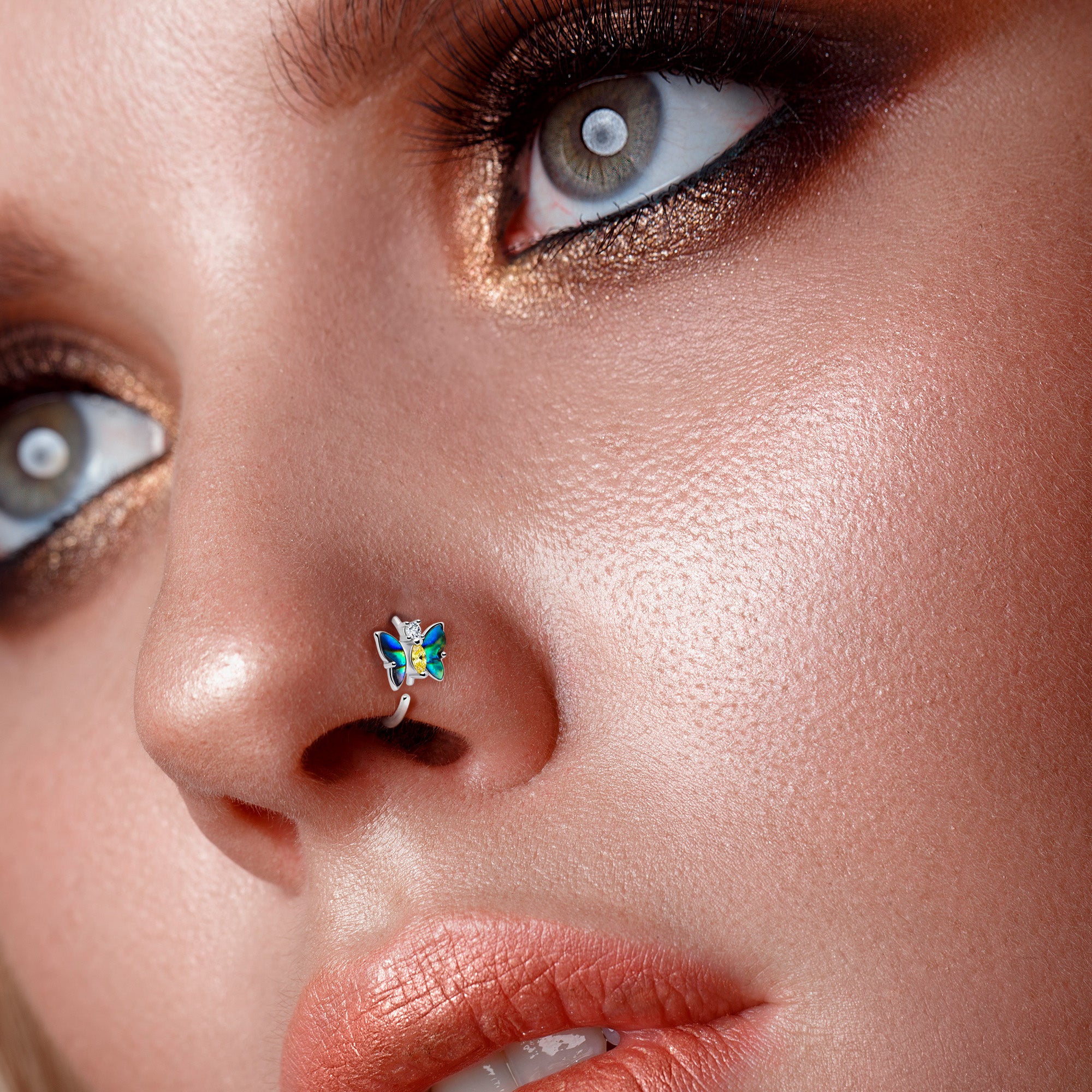 20G 5/16 Clear Yellow Gem Dark Butterfly Nose Hoop