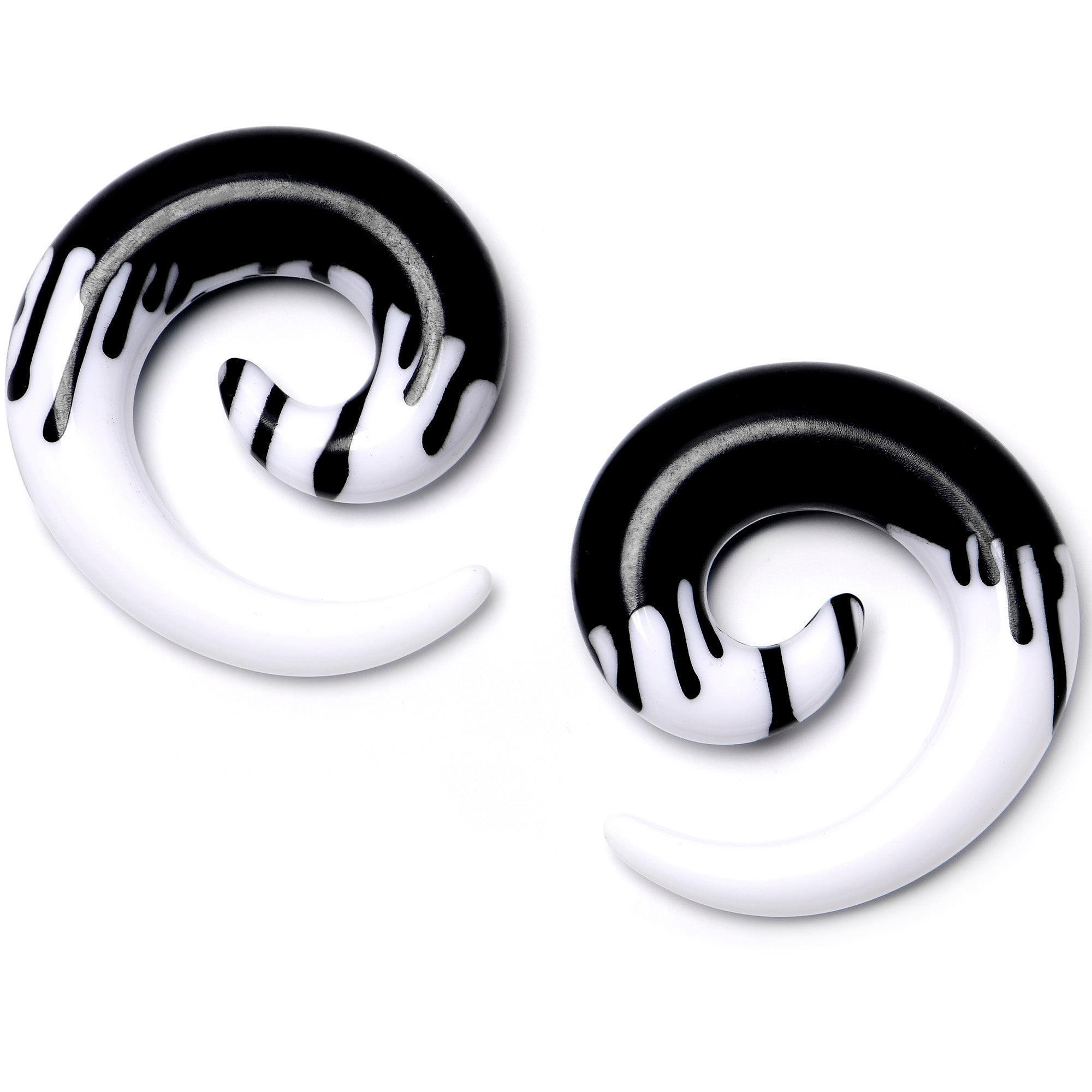 0 Gauge White Black Drip Acrylic Spiral Taper Set