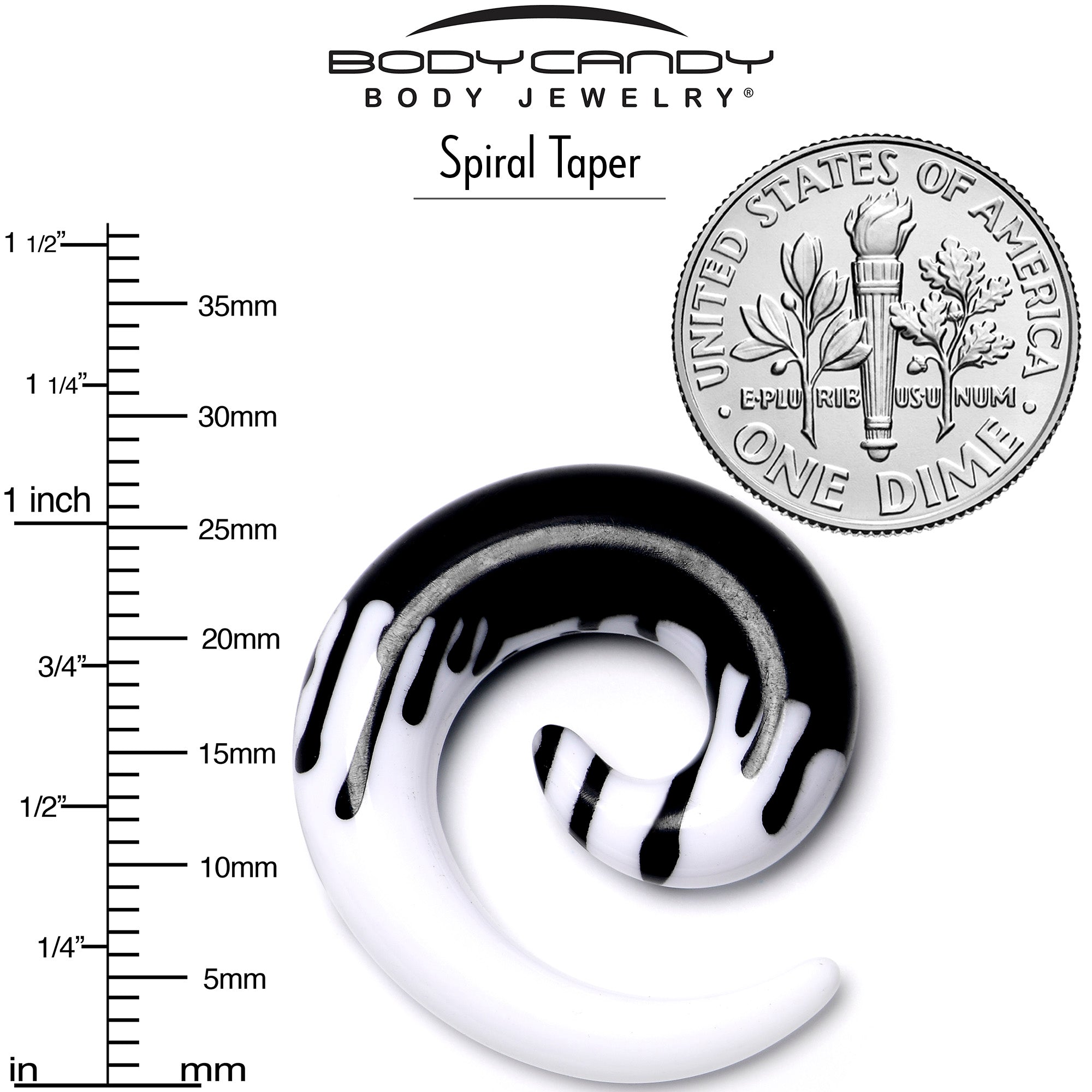 0 Gauge White Black Drip Acrylic Spiral Taper Set
