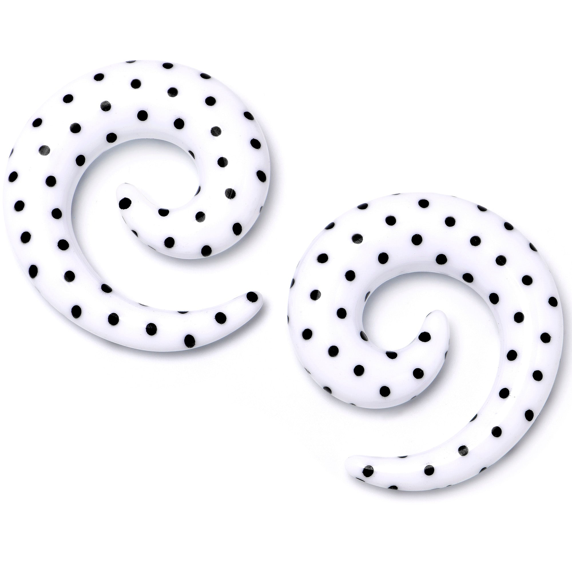 0 Gauge White Acrylic Polka Dots Black Spiral Taper Set