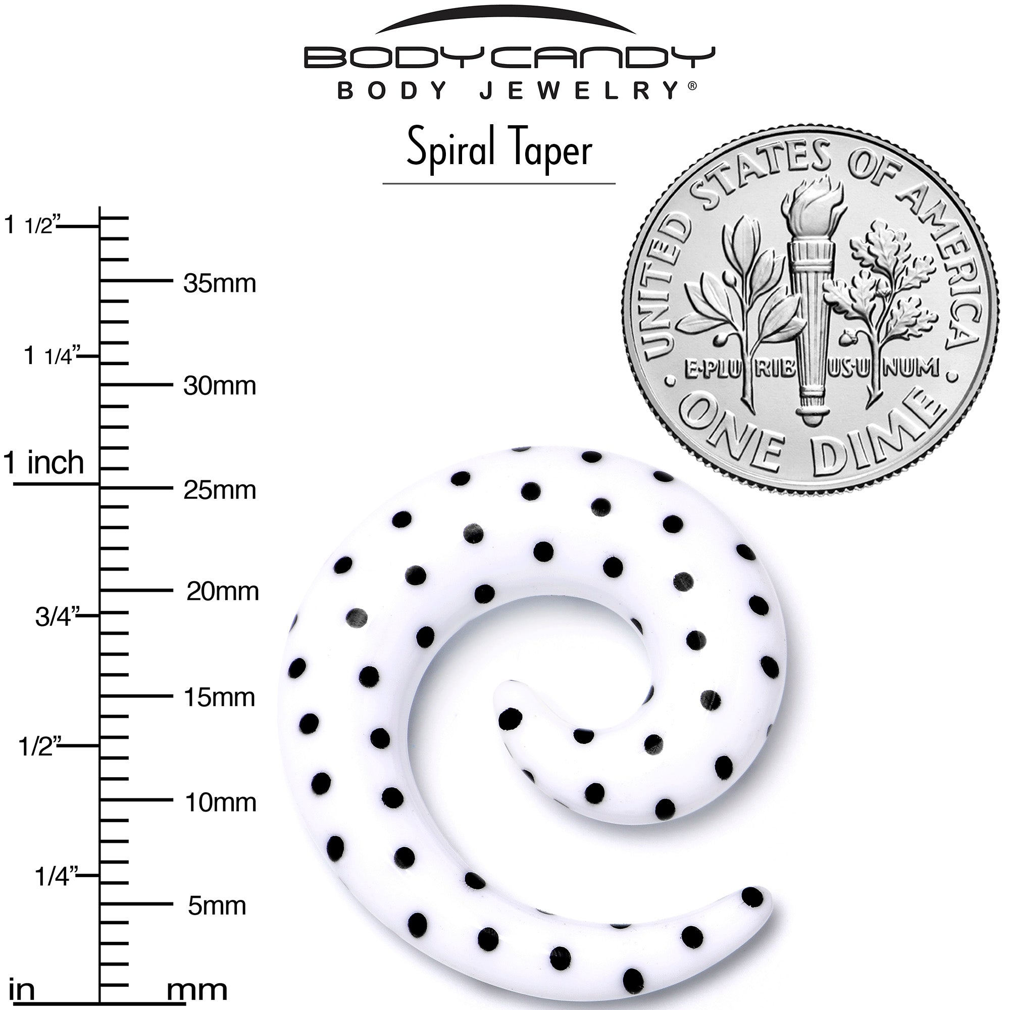0 Gauge White Acrylic Polka Dots Black Spiral Taper Set