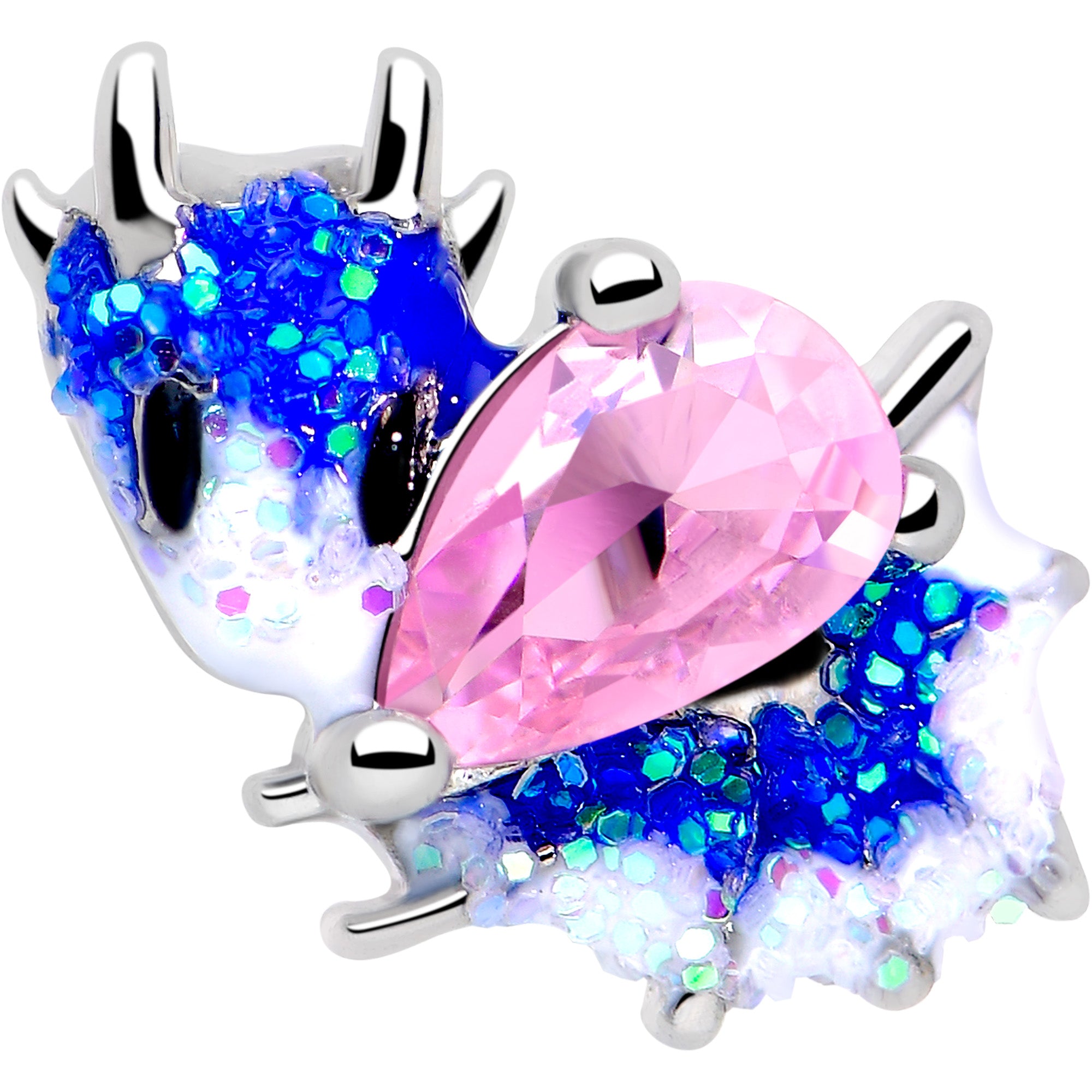 20G 7mm Pink CZ Gem Sea Monster Glitter Blue L Shape Nose Ring