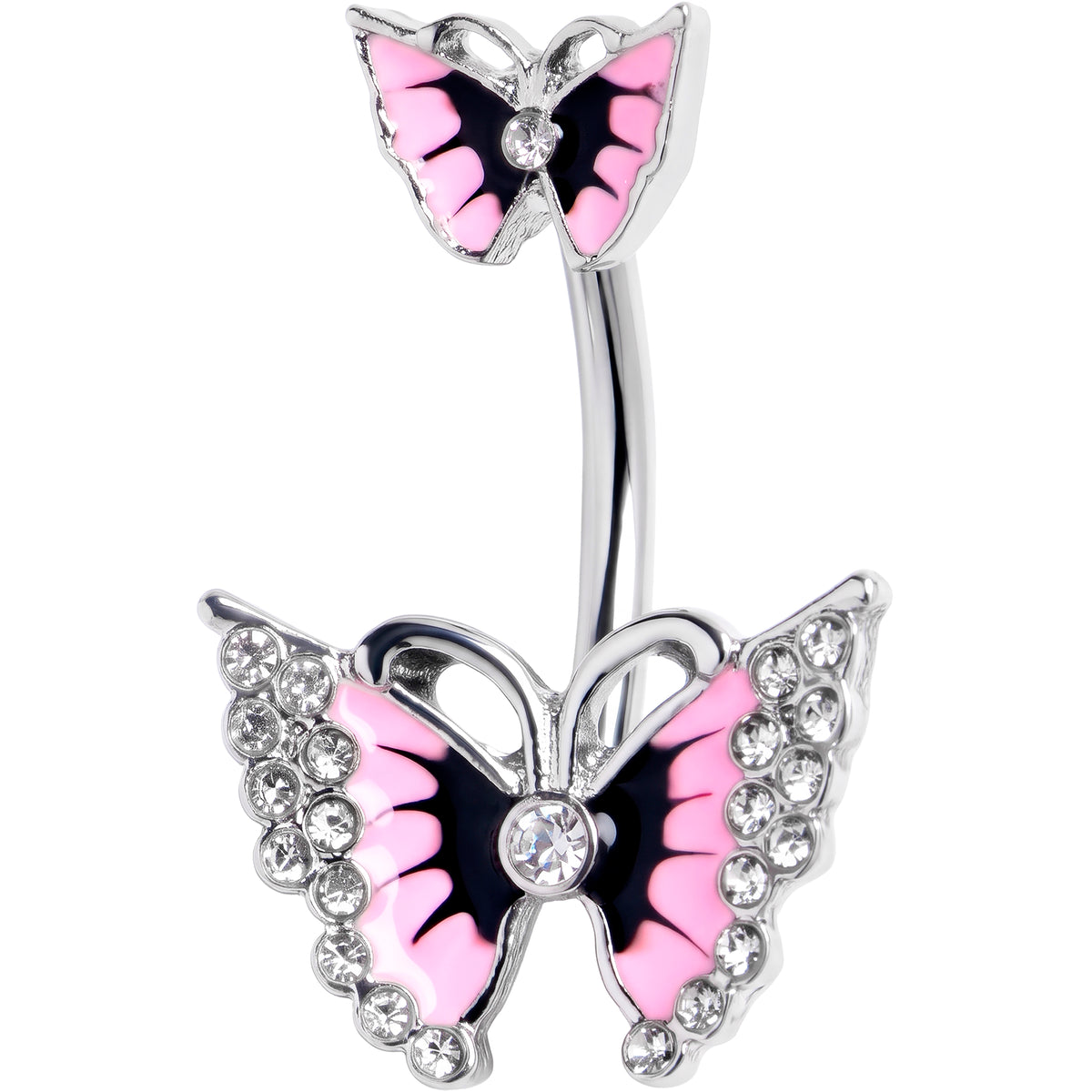 Clear Gem Graceful Butterfly Pink Double Mount Belly Ring