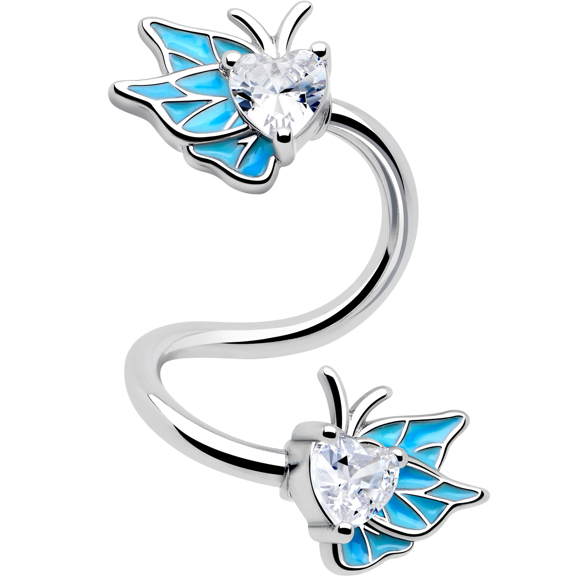 Clear Gem Butterflies Blue Spiral Twister Belly Ringt