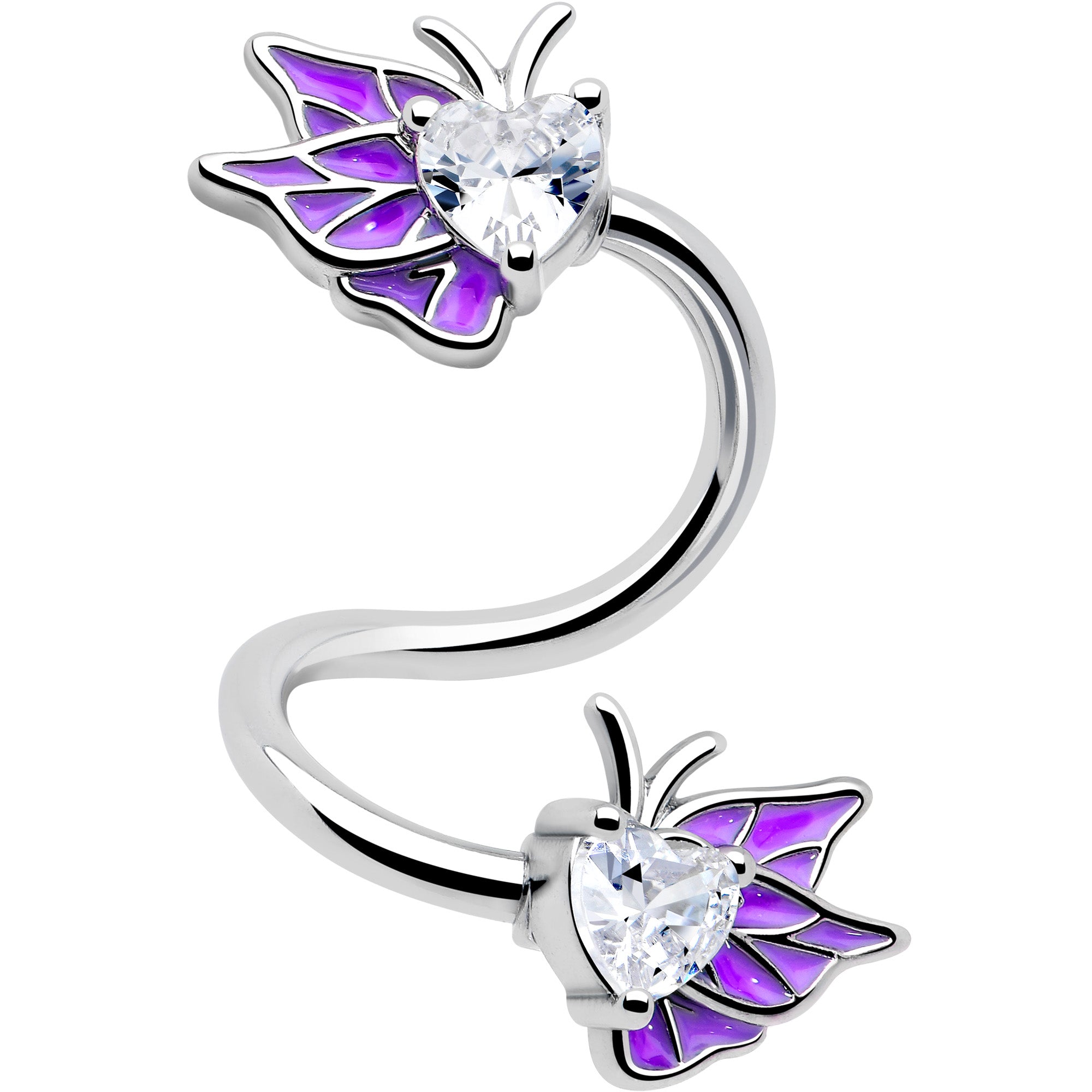 Clear Gem Butterflies Purple Spiral Twister Belly Ring