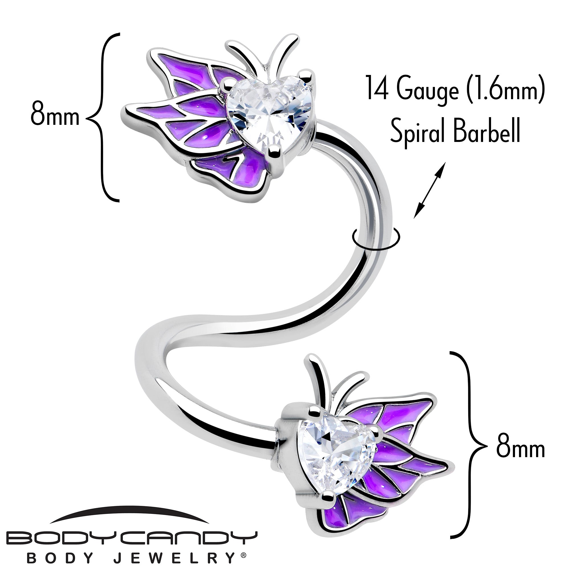 Clear Gem Butterflies Purple Spiral Twister Belly Ring