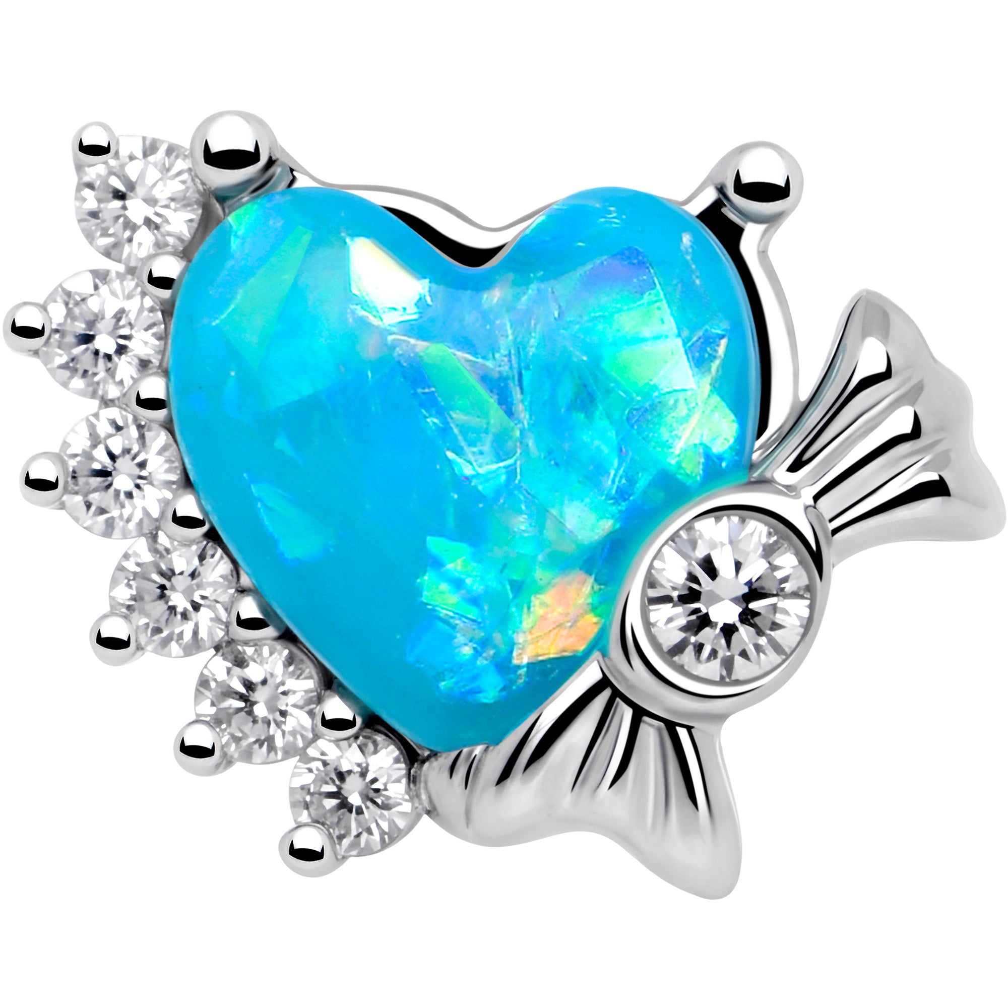 20G 7mm Blue Faux Opal Sunny Heart L Shape Nose Ring