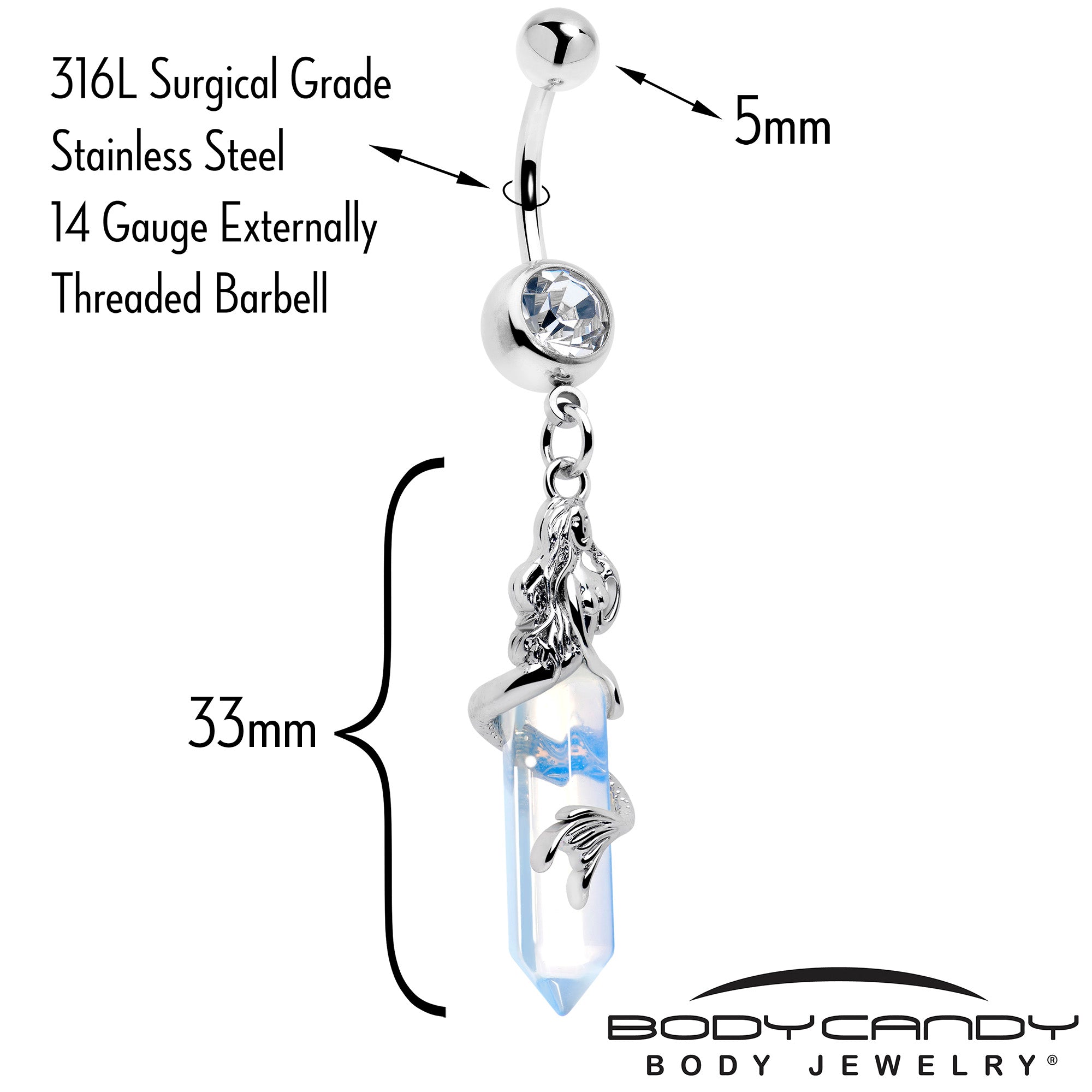 Clear Gem Mermaid Rider Dangle Belly Ring