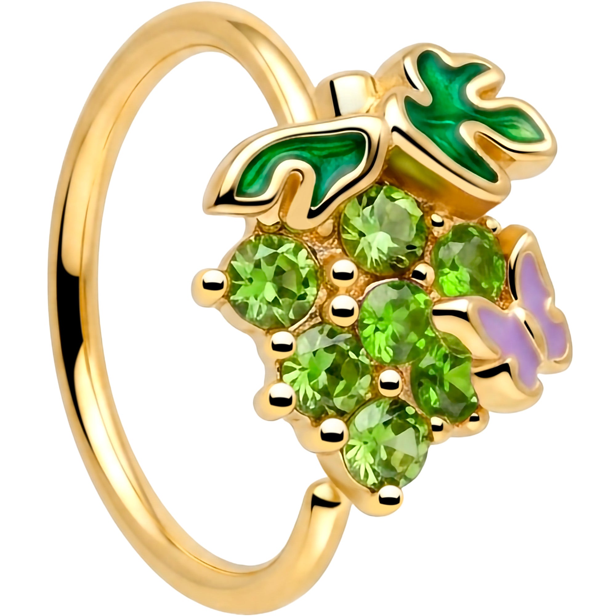 20G 5/16 Green Gem Gold Tone Butterfly Grapes Nose Hoop