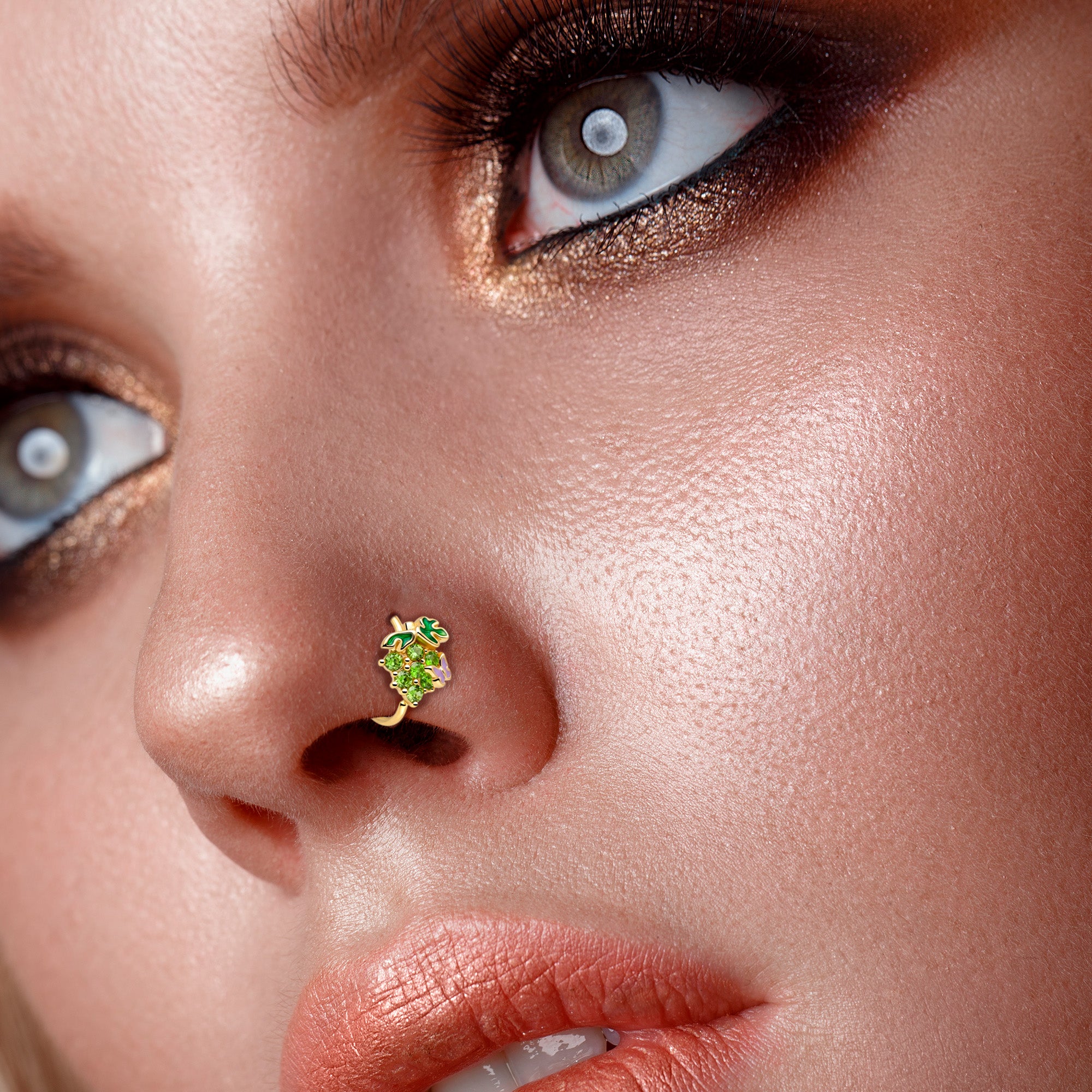 20G 5/16 Green Gem Gold Tone Butterfly Grapes Nose Hoop