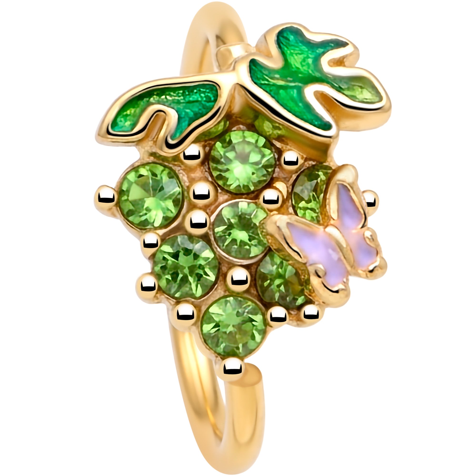 20G 5/16 Green Gem Gold Tone Butterfly Grapes Nose Hoop