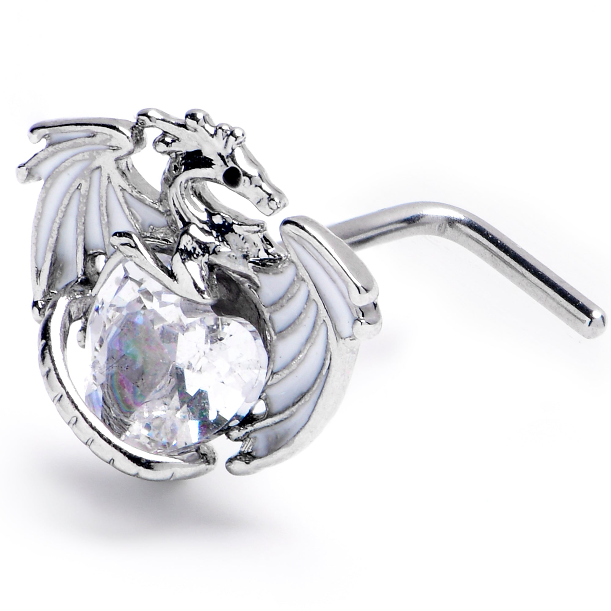 20G 7mm Clear Gem Heart of Dragon L-Shape Nose Ring