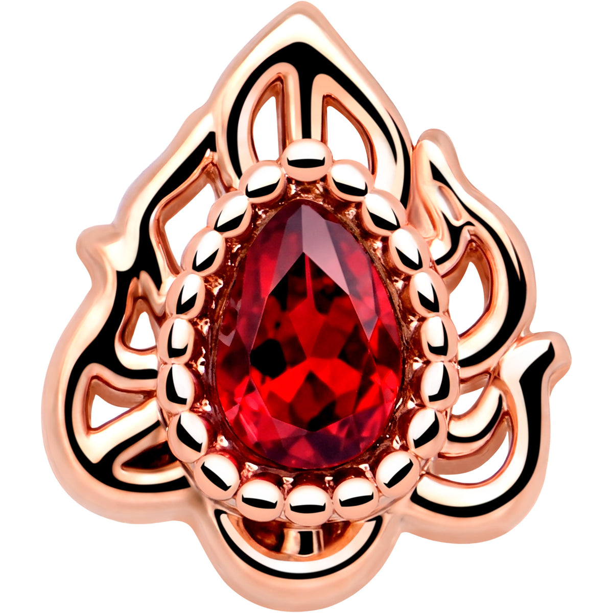20G 7mm Red Gem Rose Gold Tone Simple Drop L Shape Nose Ring