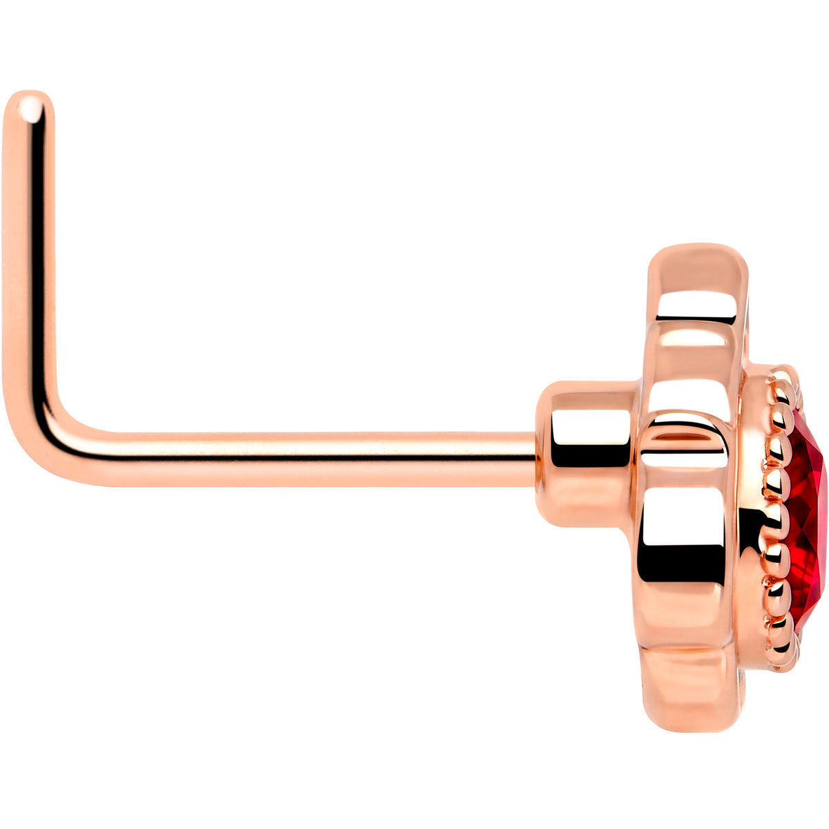 20G 7mm Red Gem Rose Gold Tone Simple Drop L Shape Nose Ring