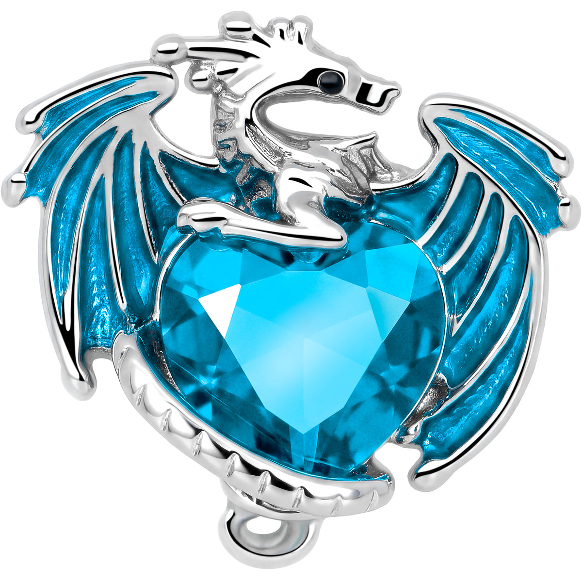 20G 7mm Blue CZ Gem Heart of Dragon L Shape Nose Ring