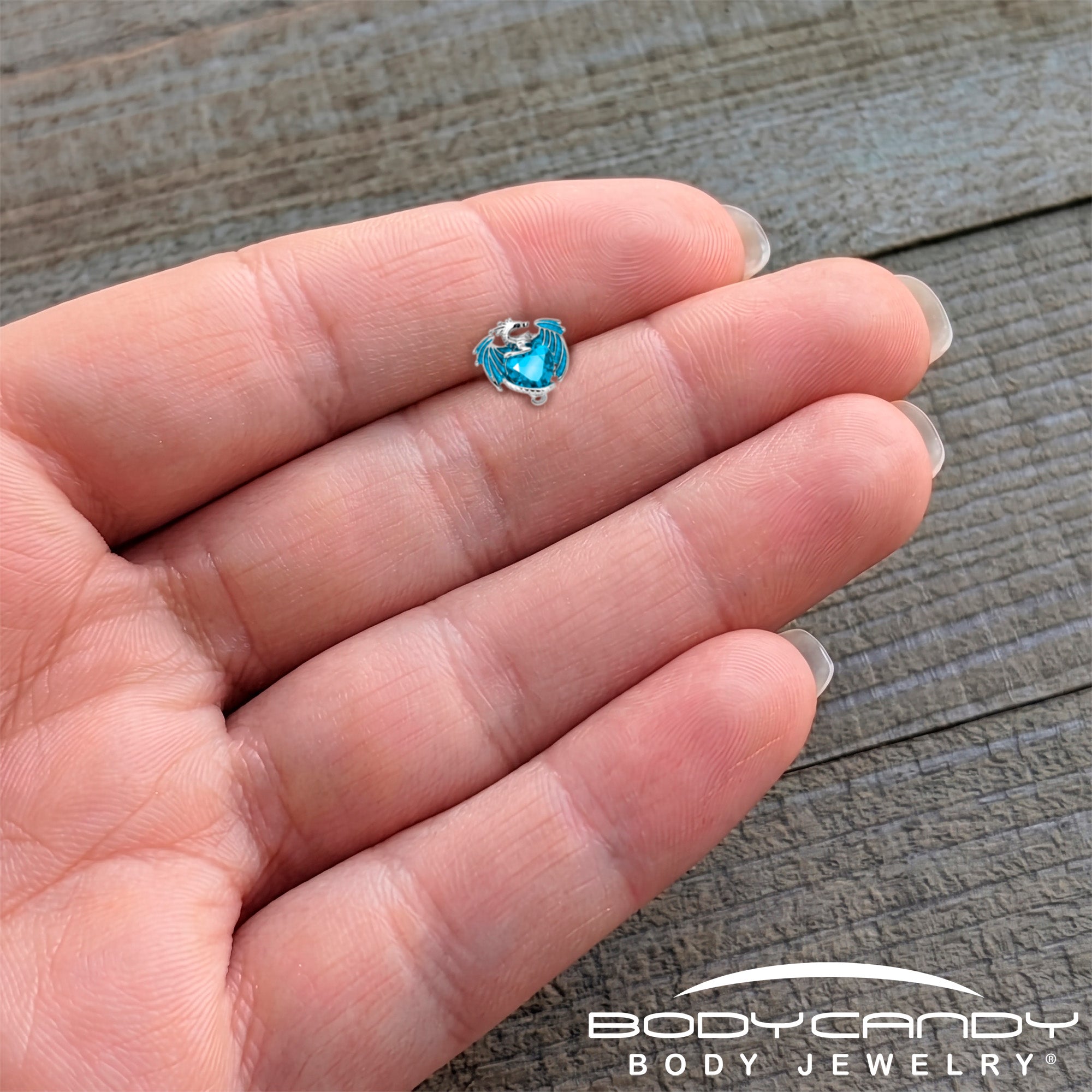 20G 7mm Blue CZ Gem Heart of Dragon L Shape Nose Ring